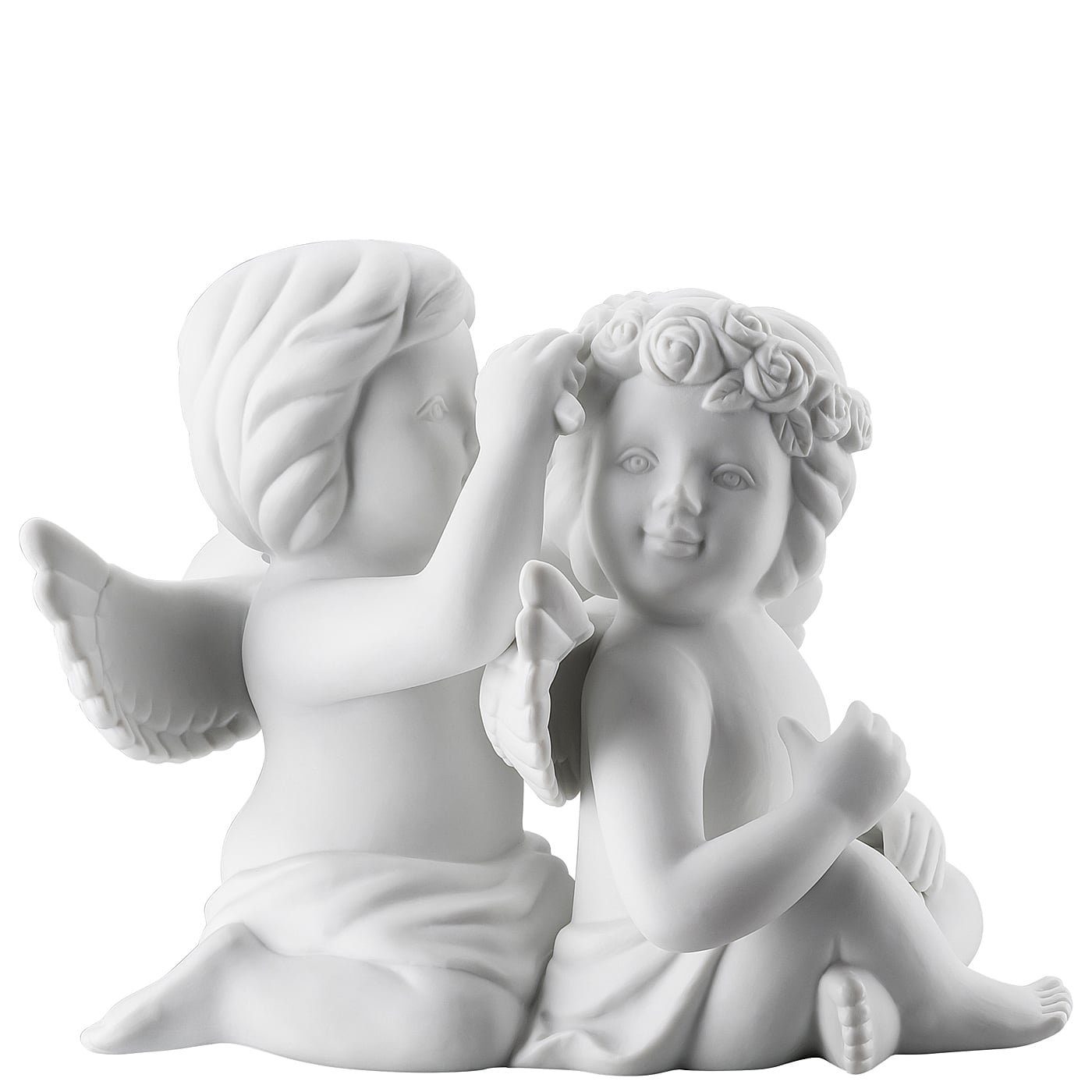 Rosenthal Engelfigur Engel gross Weiß matt Engelpaar mit Blumenkranz