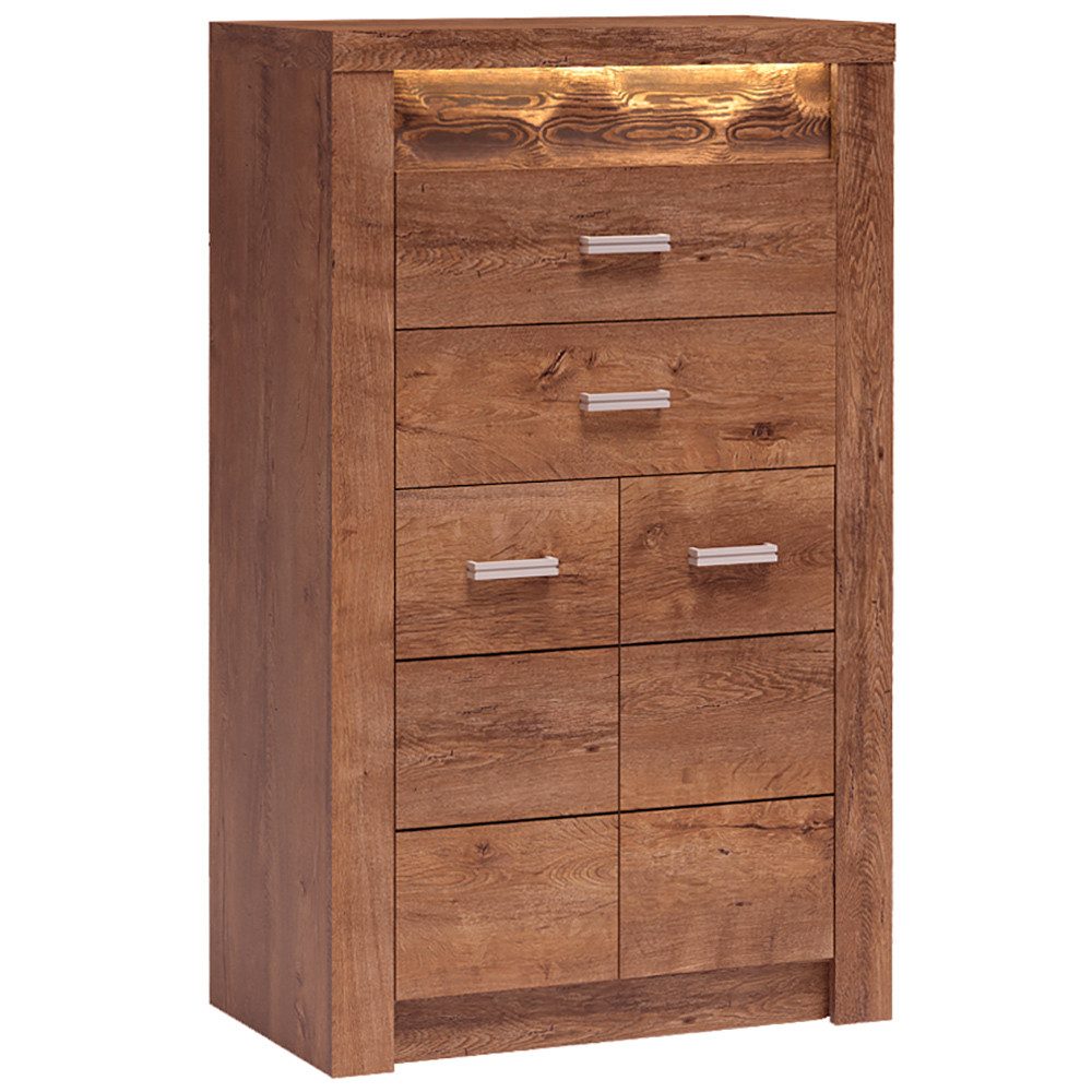 Lomadox Kommode INGENIO-161, Hochkommode Sideboard Highboard Wohnzimmerschrank modern in braun