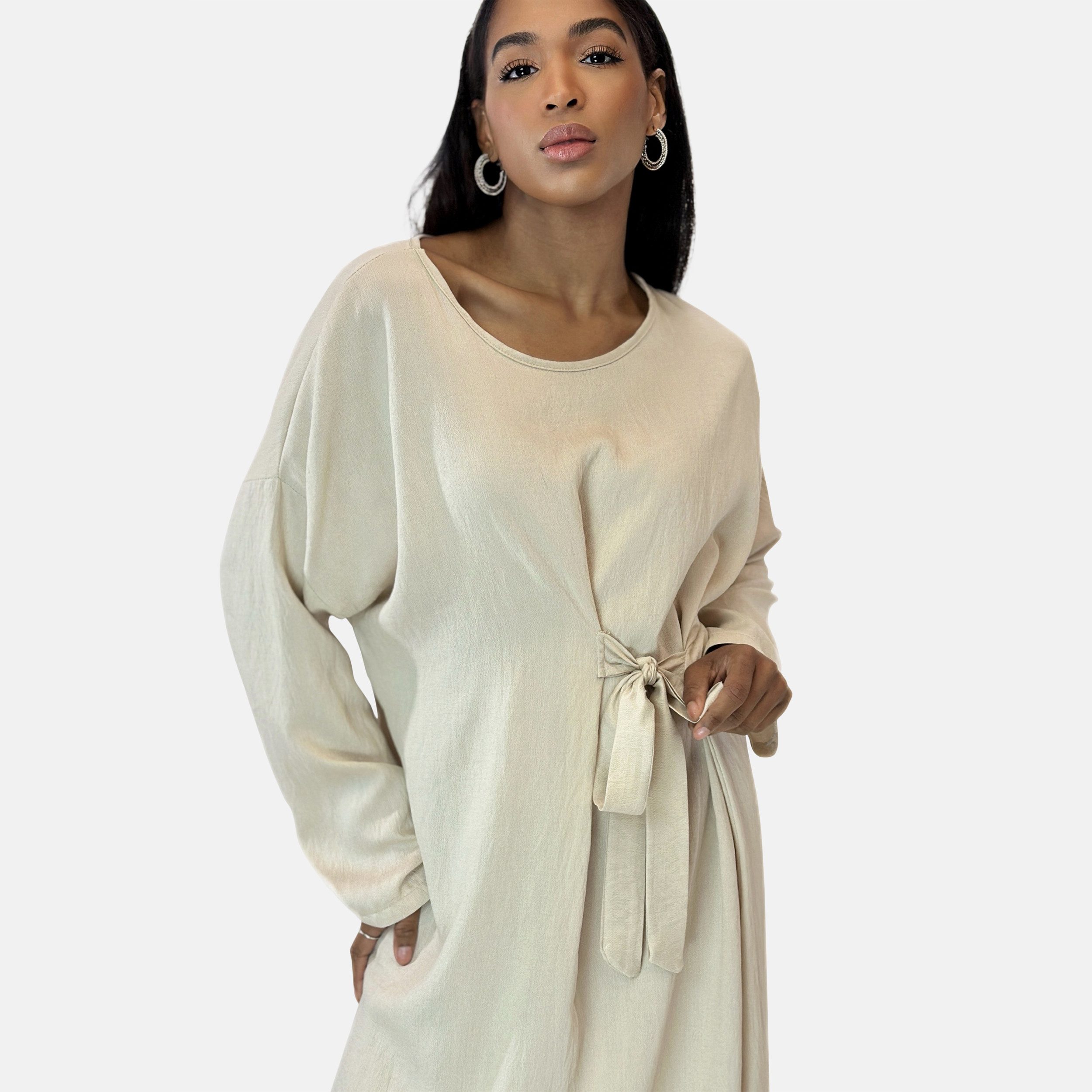 Elara Maxikleid — Damen Abaya One Size mit Bindeschleife und lockerem Maxischnitt
