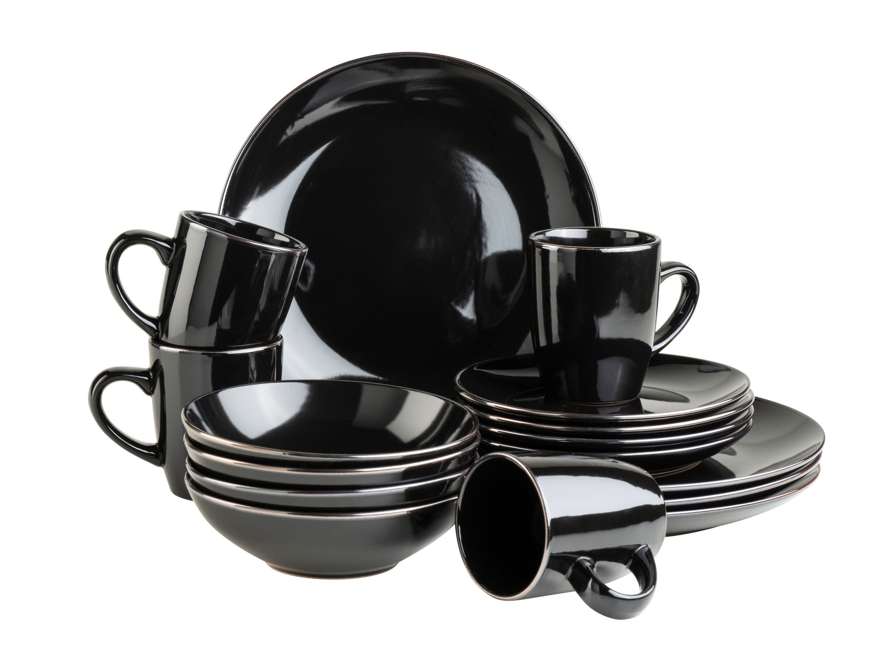 MÄSER Kombiservice METALLIC RIM (16-tlg), 4 Personen, Steinzeug