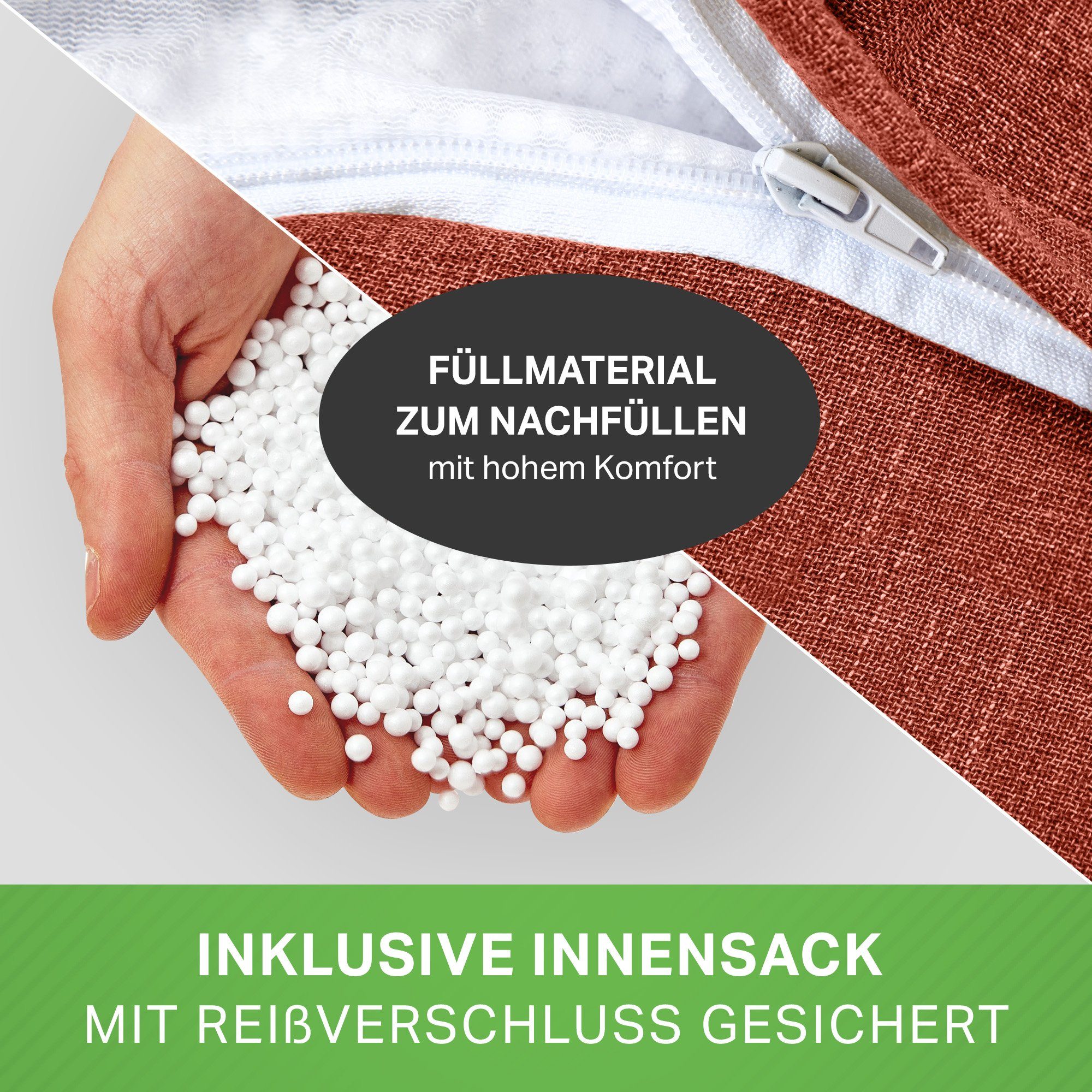 Bean (Indoor Sitzsack Waschbar), Liegekissen mit Drinnen Cherry Lounge Weich EPS-Perlen Bodenkissen Kuschelig Riesensitzsack Home-Linen Stoff und Rot Sitzkissen Green Füllung, Pouf