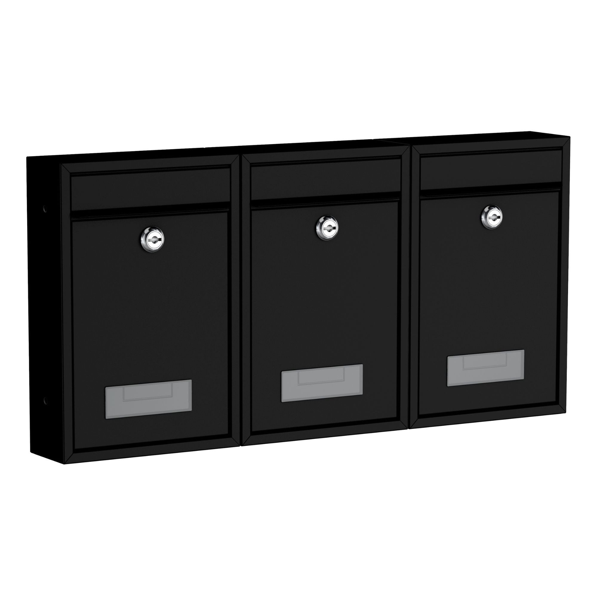 BASI Wandbriefkasten Wandbriefkasten, Maße 320 x 215 x 82 mm (Spar-Set, 3-St), 3er Set, Namensschild, Zylindersch., 2 Schlüssel, schwarz matt