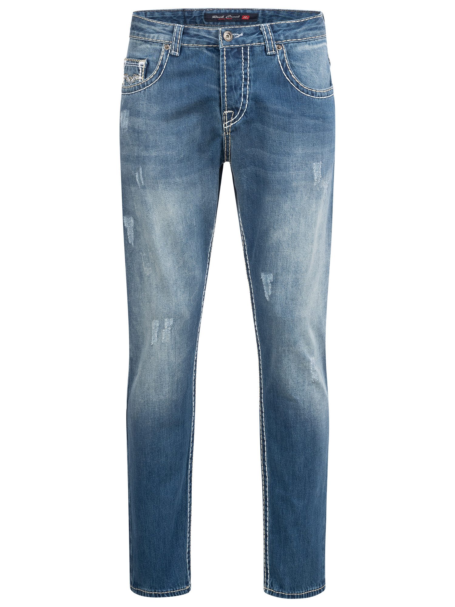 Straight-Jeans Herren Jeans dicke Nähte Blau RC-2268