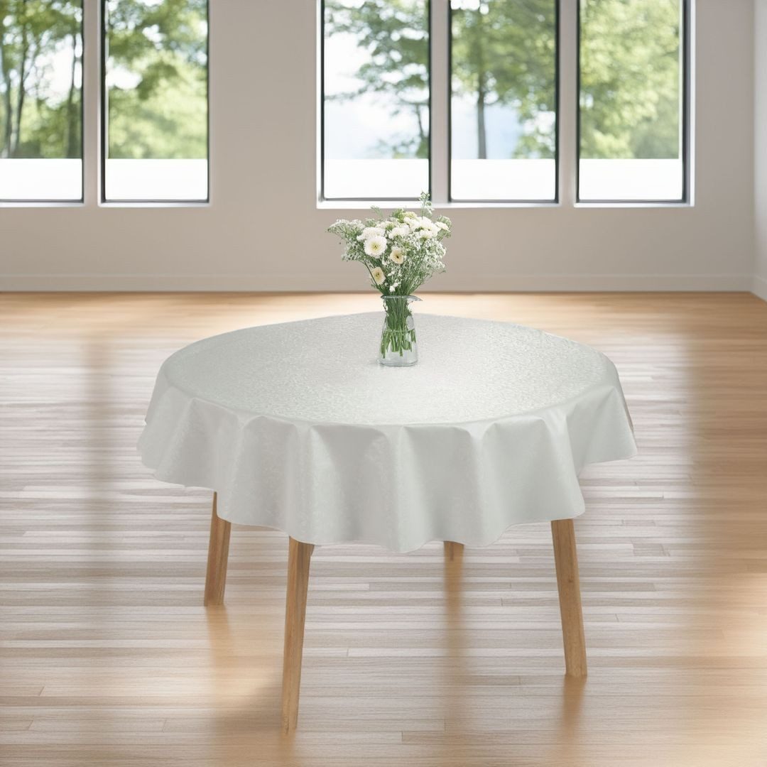 laro Tischdecke runde 140 cm Wachstuchtischdecke Garten Ornament Geprägt Weiß – Bild 3 von 5