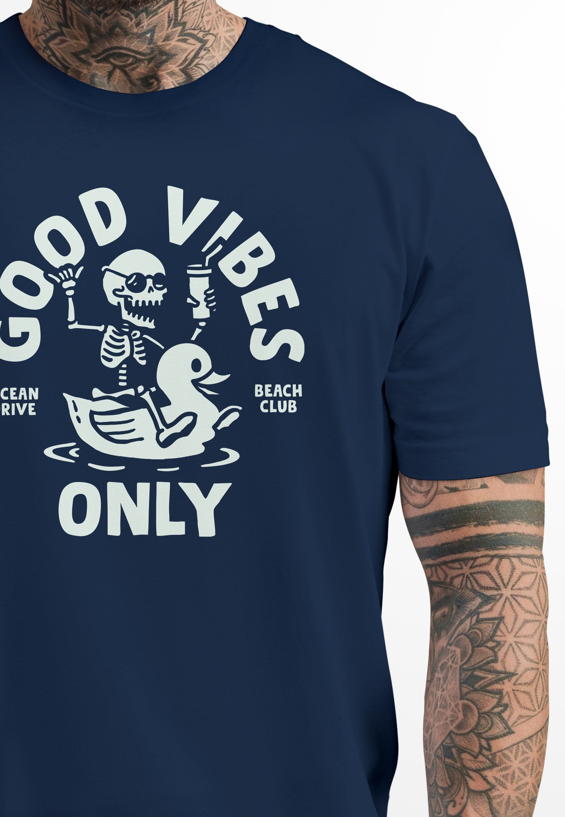 Neverless Print-Shirt Herren T-Shirt Printshirt Spruch Good Vibes Only Skel günstig online kaufen
