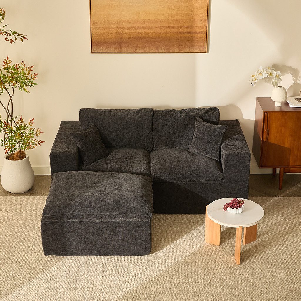 LITBIRD Sofa Ecksofa mit Schlaffunktion, extra tiefe Sitzfläche, Chenille-Bezug, 3 Teile, platzsparendes L-Form Sofa 190 cm, moderne Couch, ohne Montage