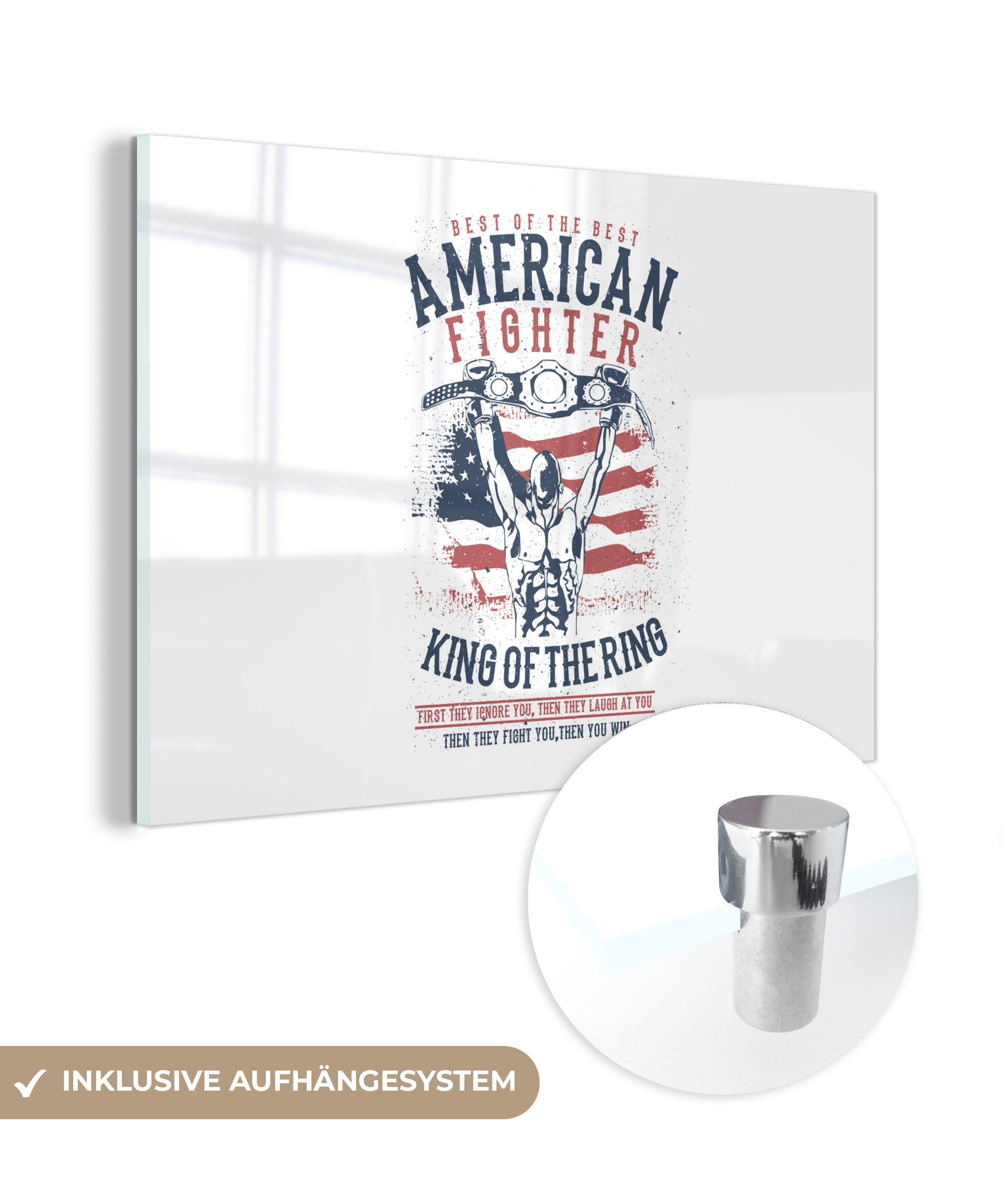 MuchoWow Acrylglasbild Mancave - - - St), (1 auf Glasbilder Glas Foto Amerika Glas auf Boxen - Bilder - - Altmodisch, Wandbild Wanddekoration