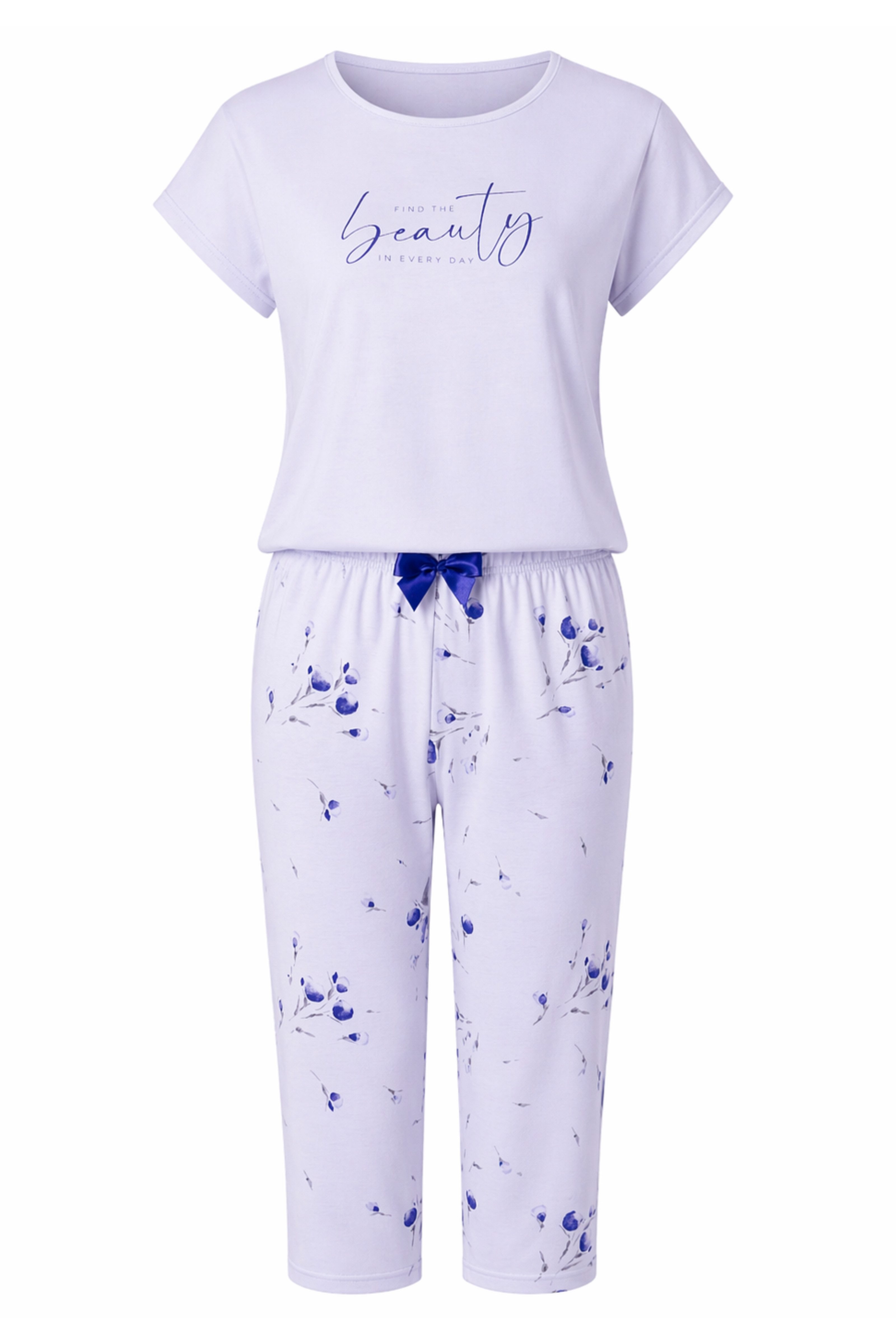 COOLISMO NIGHTWEAR Capri-Pyjama Sommer Baumwolle-Schlafanzug (2 tlg) weiches 3/4 Pyjama-Set in Lavendel mit Flügelarm & Motiv-Druck – Bild 2 von 5