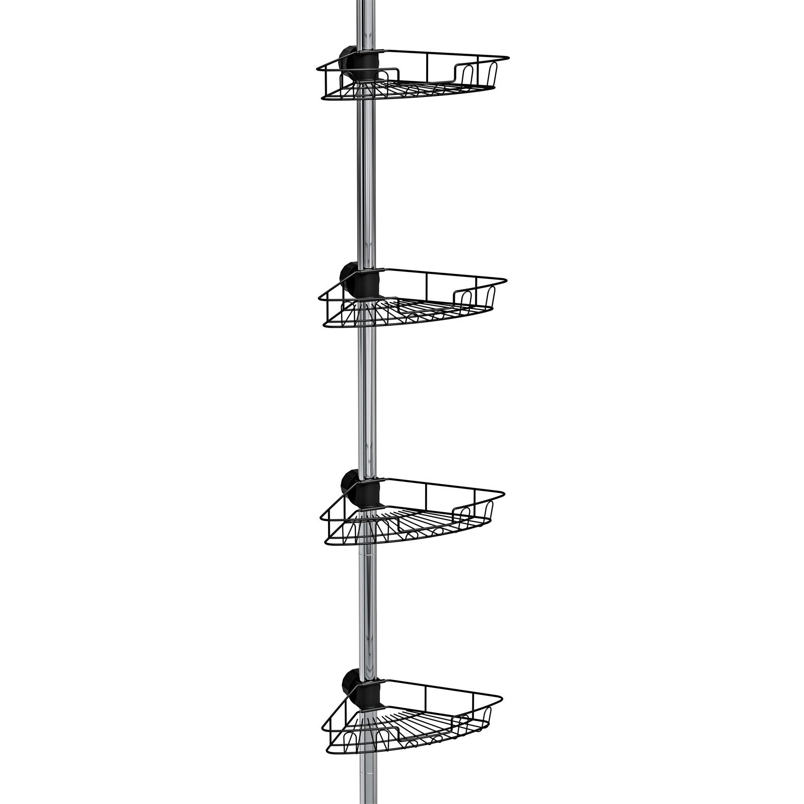 JEOBEST Teleskopregal Duschablage ohne Bohren Teleskop Duschregal, Höhenverstellbar 75-300cm, Metall Eckregal Badregal mit 4 Duschkörben, Edelstahl