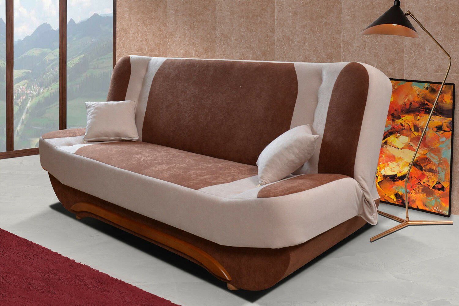 JVmoebel Sofa Couch Schlafsofa XXL Textil Big Sofa Couchen 3Sitzer, Made in Europe Hellbraun / Dunkelbraun
