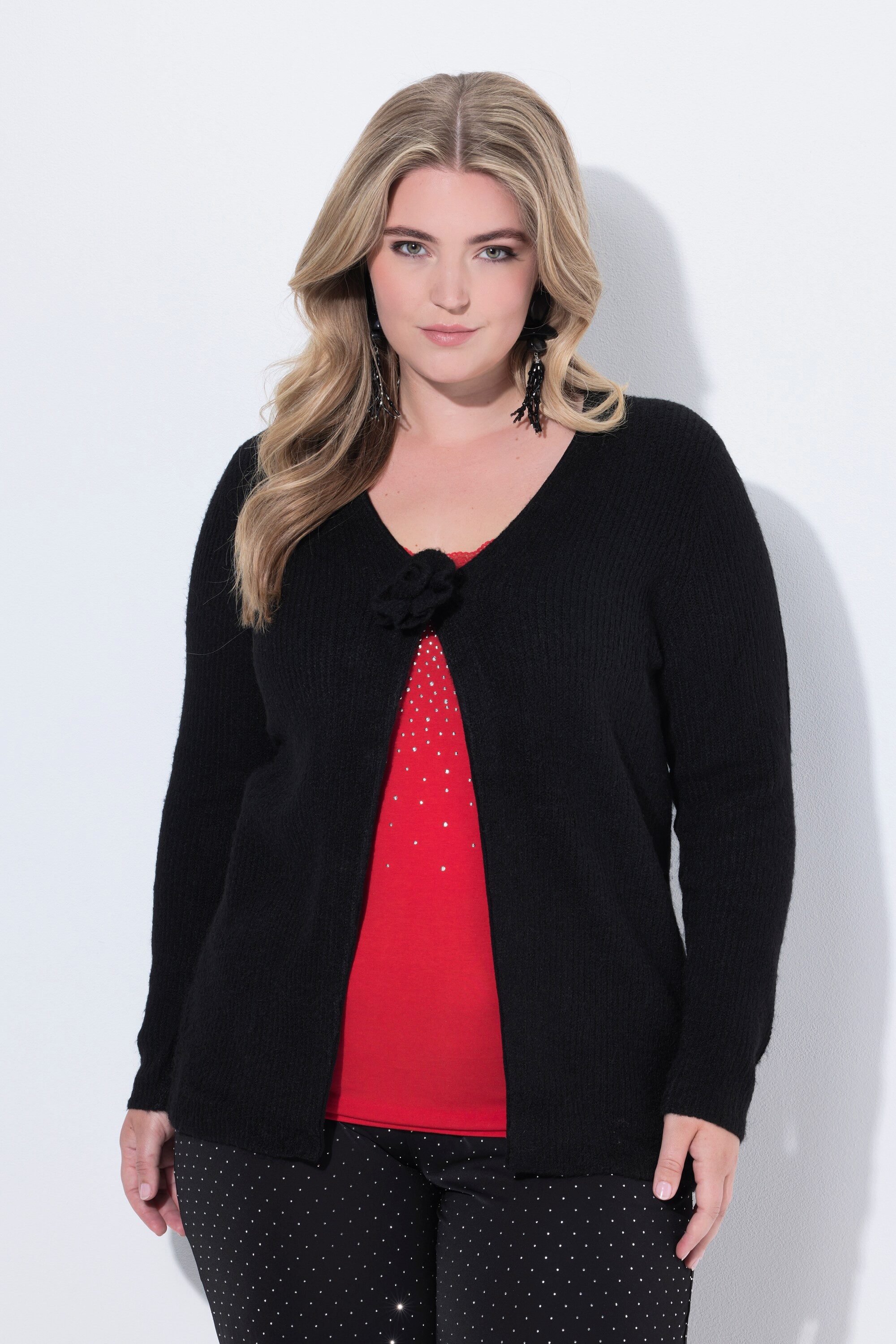 MIAMODA Strickjacke Strickjacke Straight Fit 3D-Rose als Verschluss günstig online kaufen