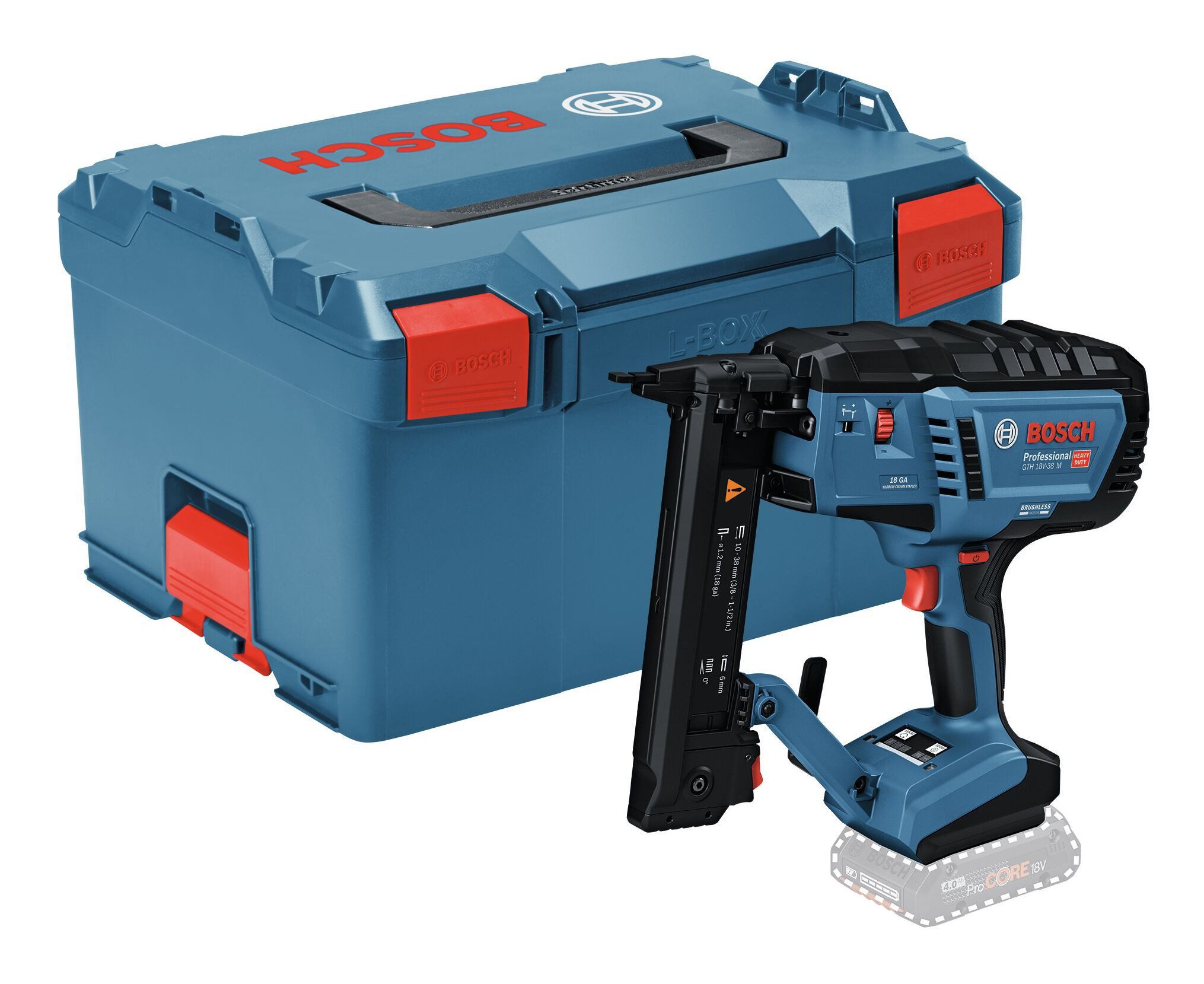 BOSCH Akku-Stauchkopfnagler GTH 18V-38 M, 18 in V, Holzklammerer Heavy Duty Ohne Akku - in L-BOXX 238