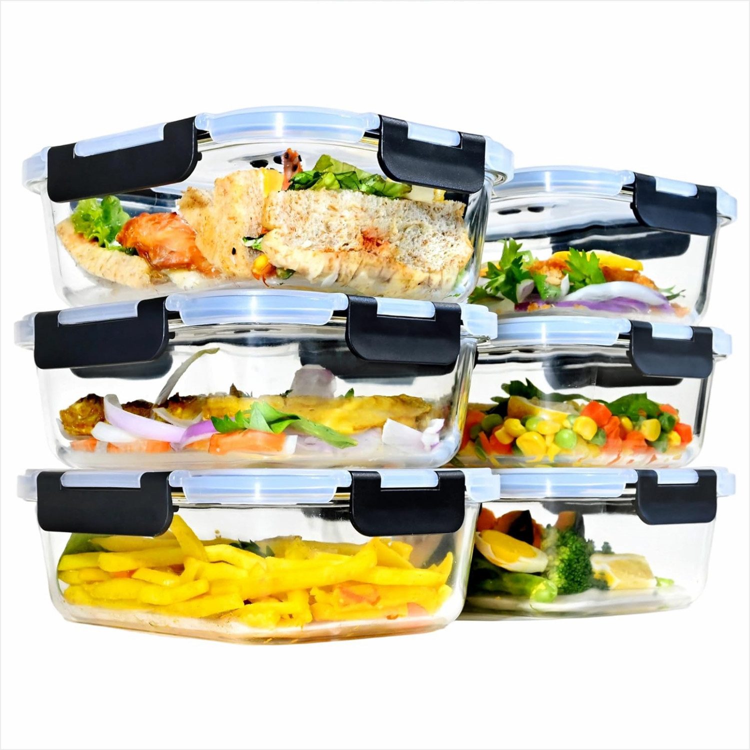 KingLux Frischhaltedose Meal Prep Boxen Glas,Vorratsbehälter Glas, Glasbehälter Mit Deckel, Borosilikatglas, (6-tlg)