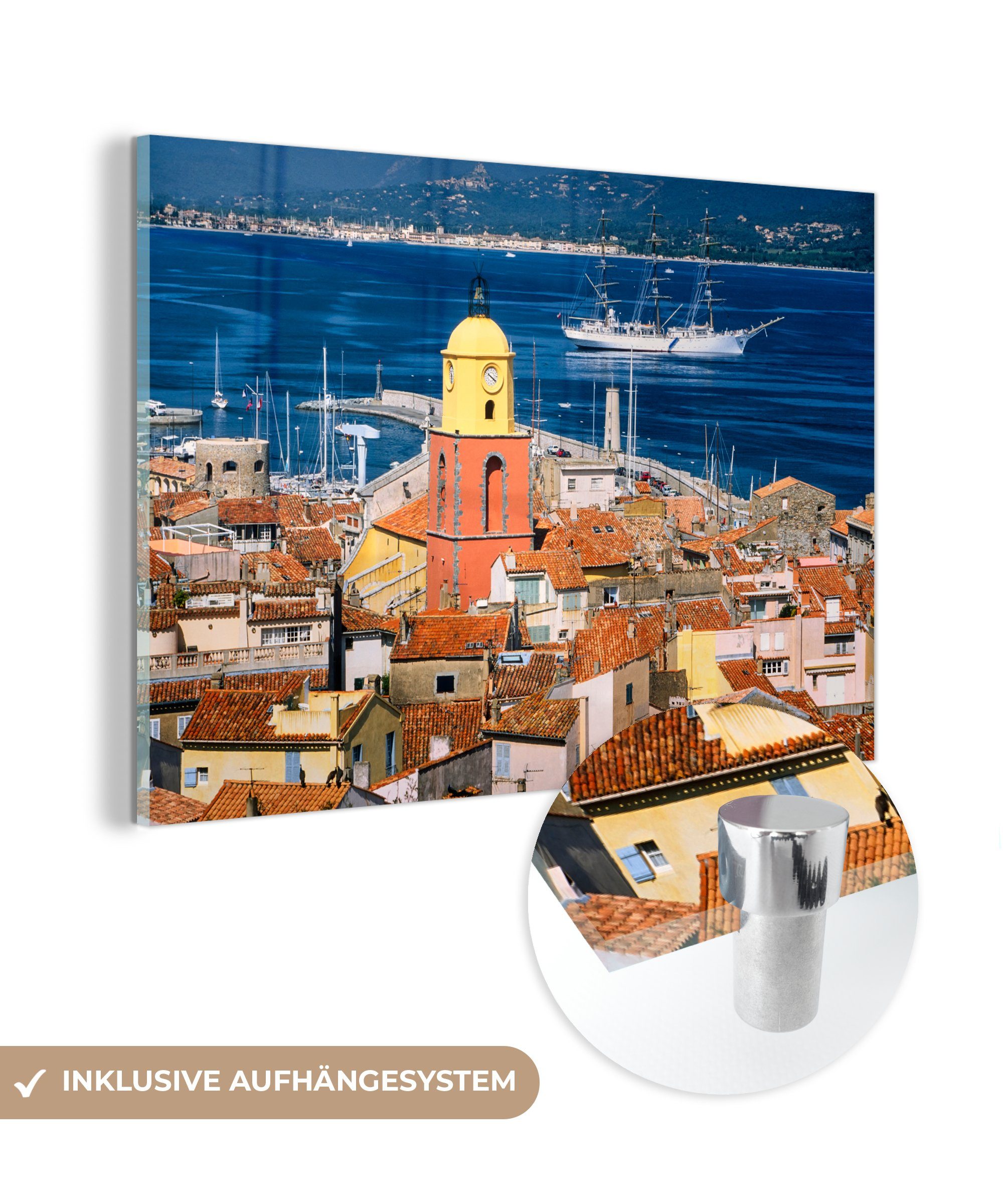 MuchoWow Acrylglasbild Saint-Tropez und das blaue Mittelmeer in Frankreich, (1 St), Acrylglasbilder Wohnzimmer & Schlafzimmer