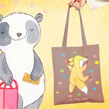 Mr. & Mrs. Panda Tragetasche Fuchs Bouldern - Braun Pastell - Geschenk, Einkaufstasche, Stoffbeute (1-tlg), Cross Stitching Griffe