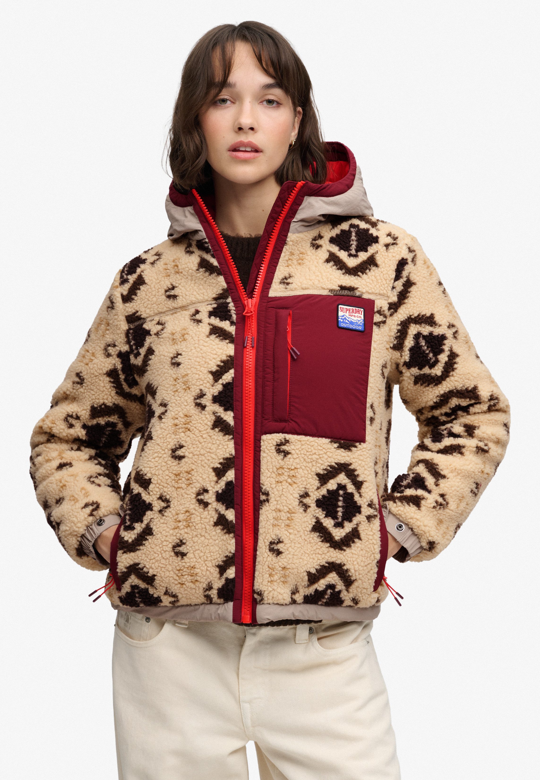 Superdry Fleecejacke SHERPA JAQUARD FLEECE HYBRID Kunstfaser, relaxed fit