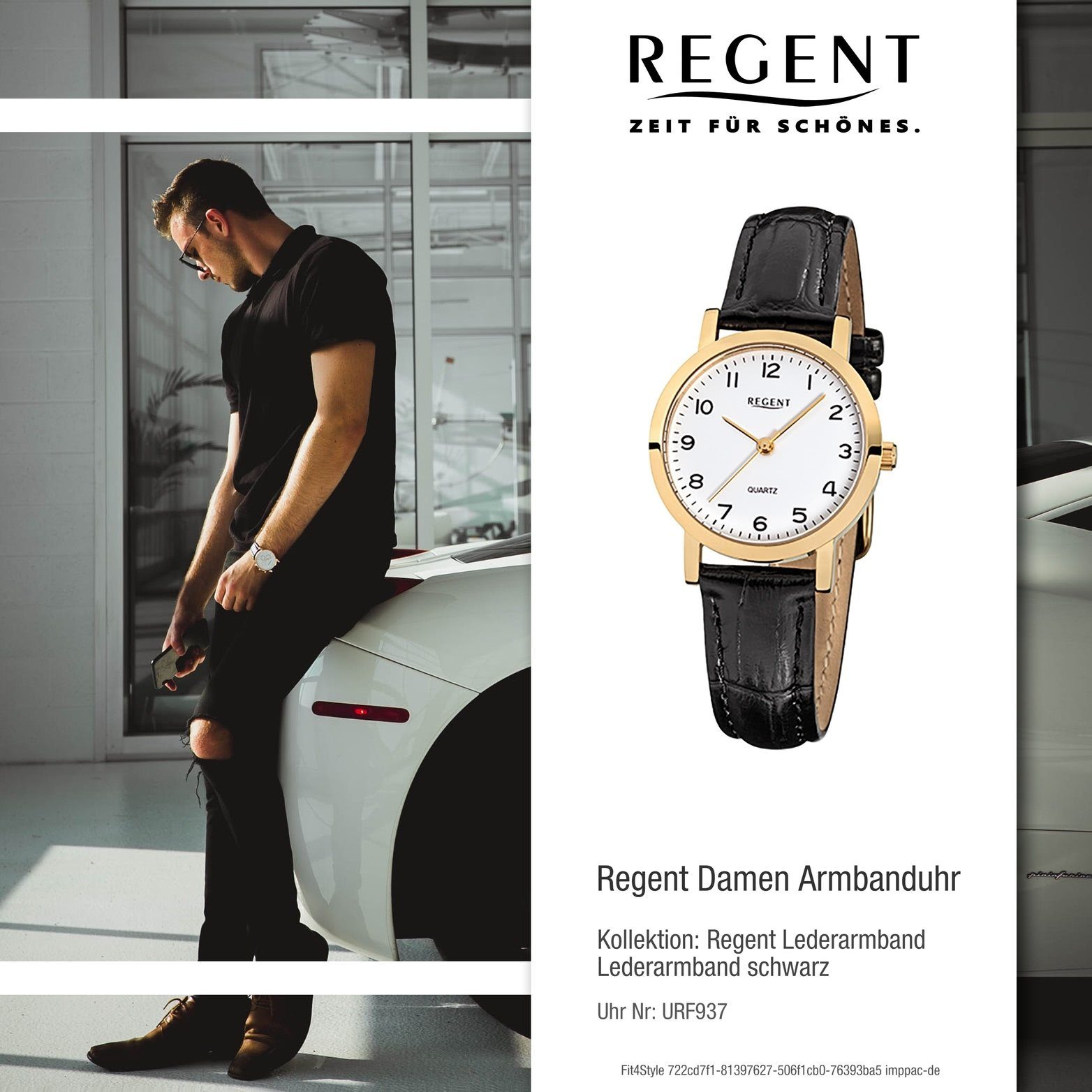Regent Quarzuhr klein (ca. mit Elegant-S Quarzuhr, Regent Uhr Damenuhr rundes Leder Damen F-937 Gehäuse, 28mm), Lederarmband