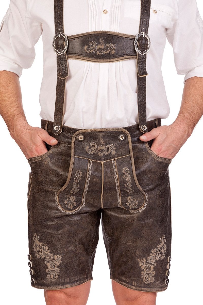 MarJo Trachtenlederhose Lederhose Herren kurz - BERTL - beige crakle