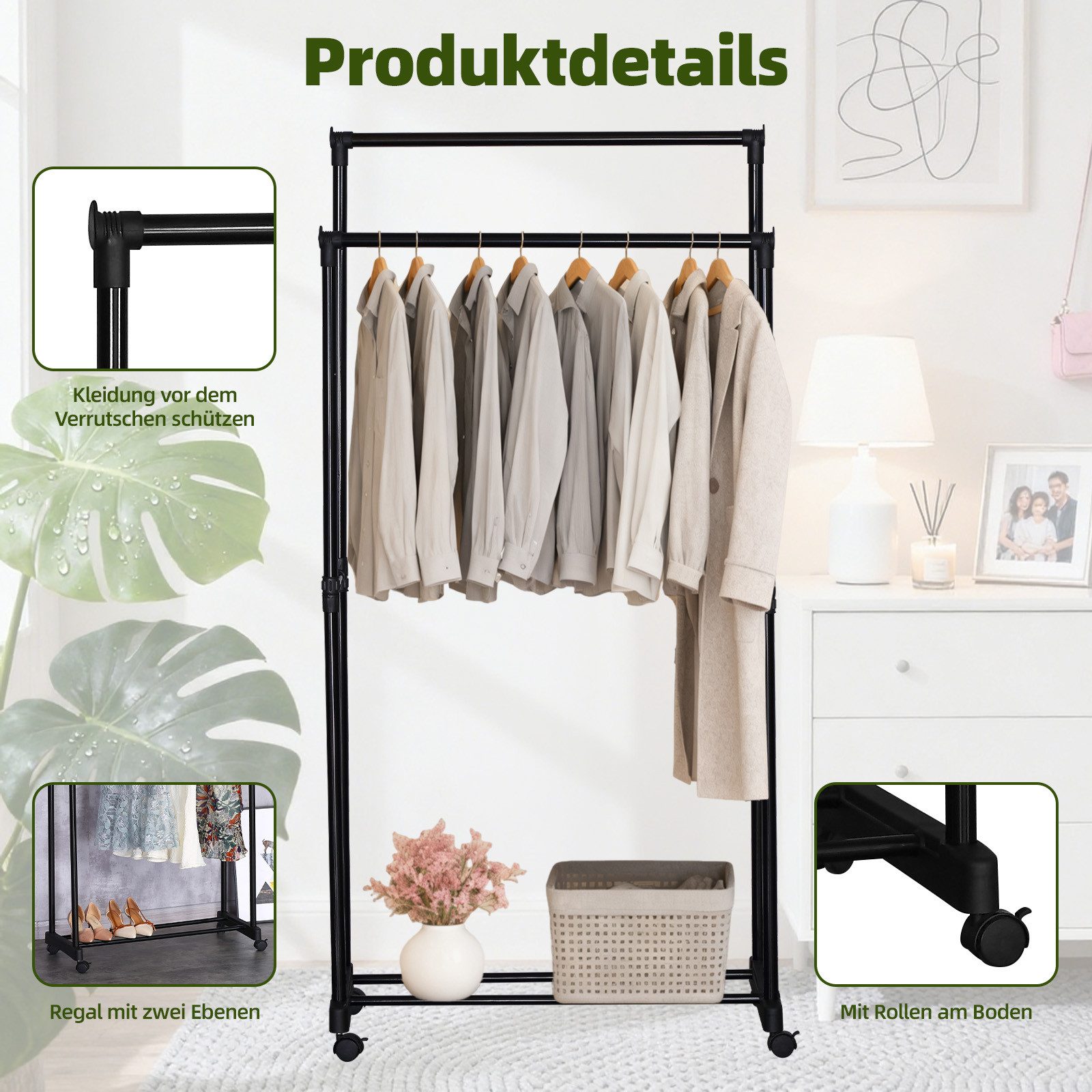 kisidus Kleiderständer Garderobenständer mit 2 Kleiderstangen und Ablage, R günstig online kaufen