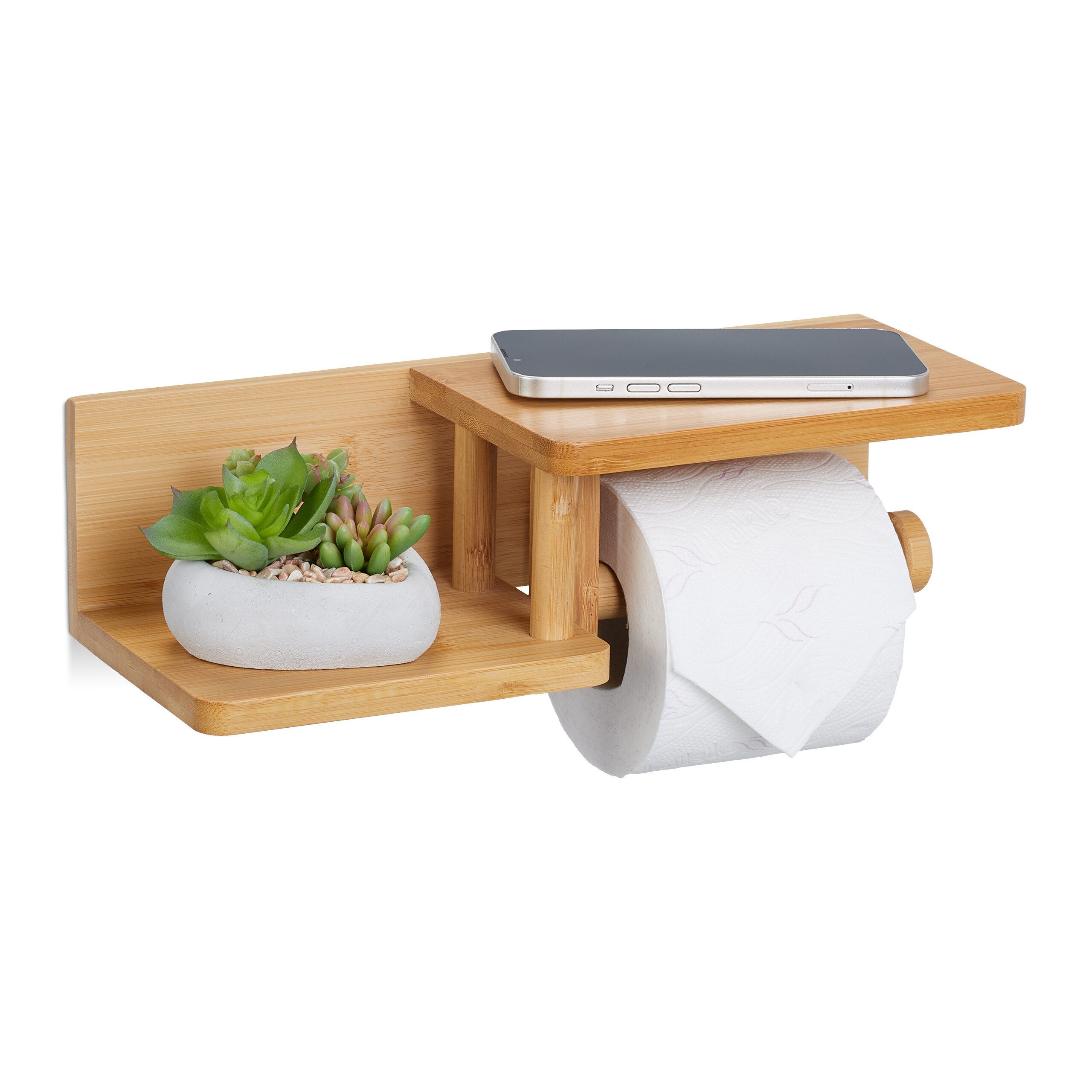 relaxdays Toilettenpapierhalter Bambus Toilettenpapierhalter 2 Ablagen günstig online kaufen