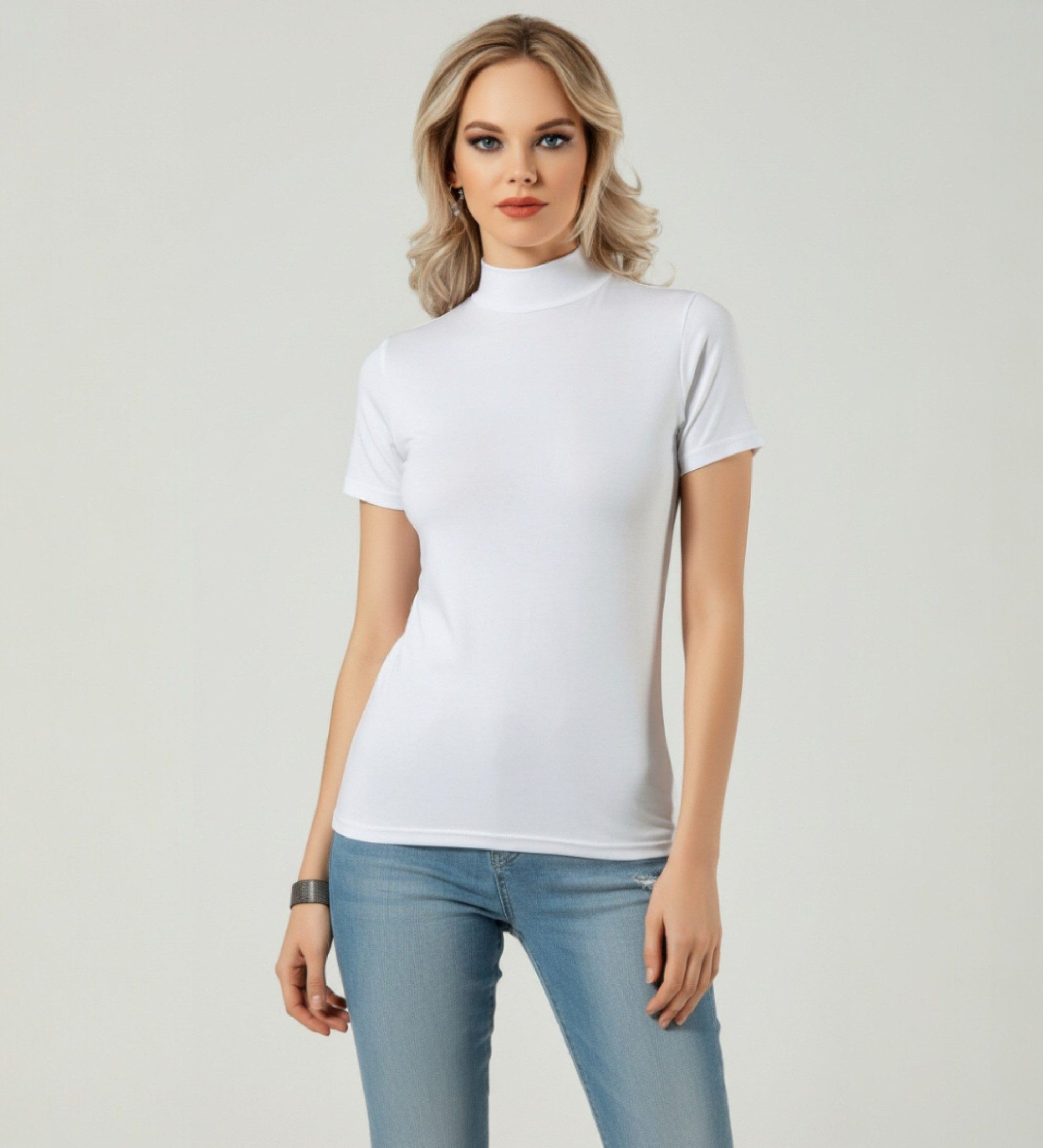 Kota Body Shirt Damen Halbarm mit Stehkragen Slim Fit Baumwolle