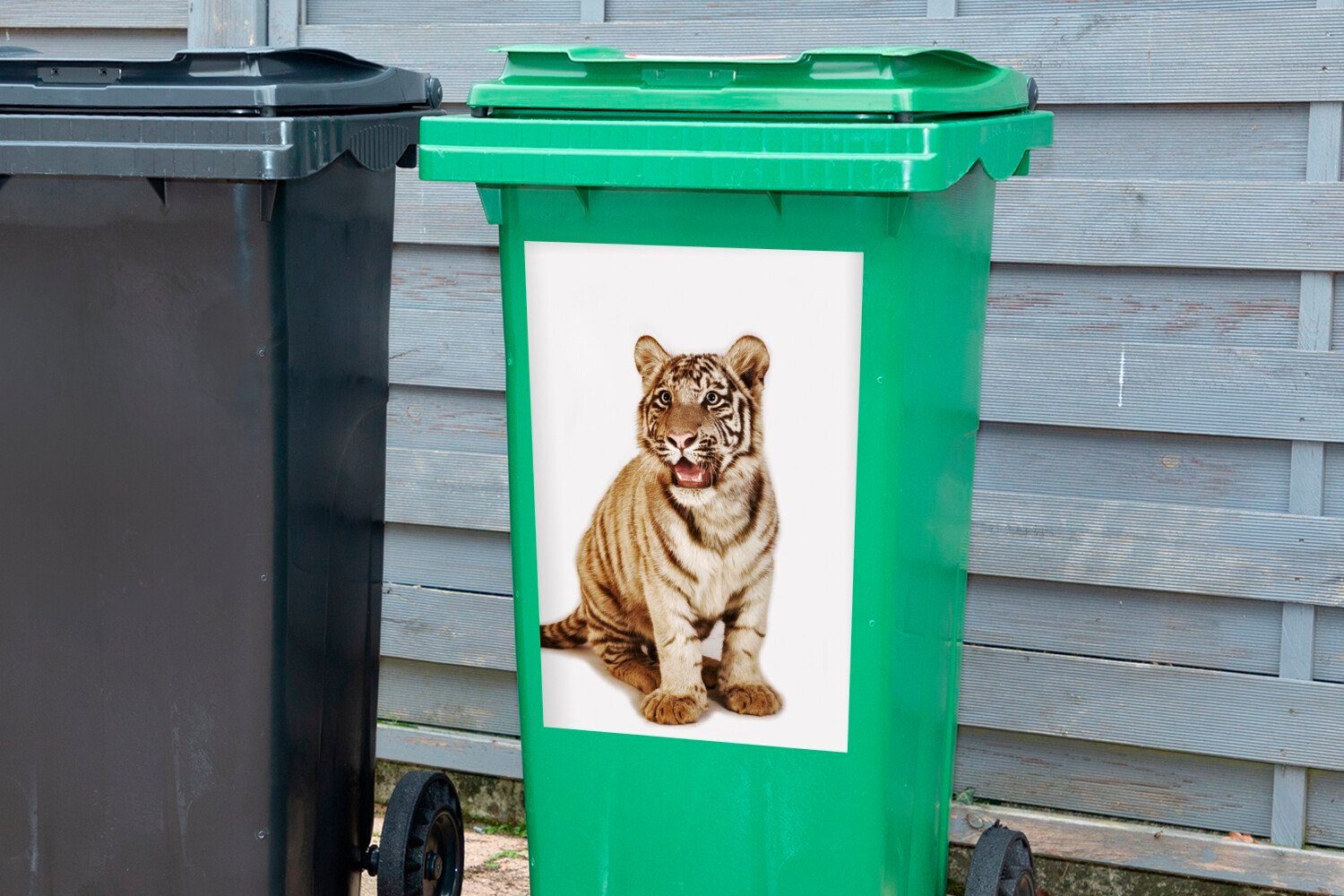 Abfalbehälter Tier (1 Sticker, Wandsticker St), Container, Mülleimer-aufkleber, - Mülltonne, Tiger - MuchoWow Jungtier
