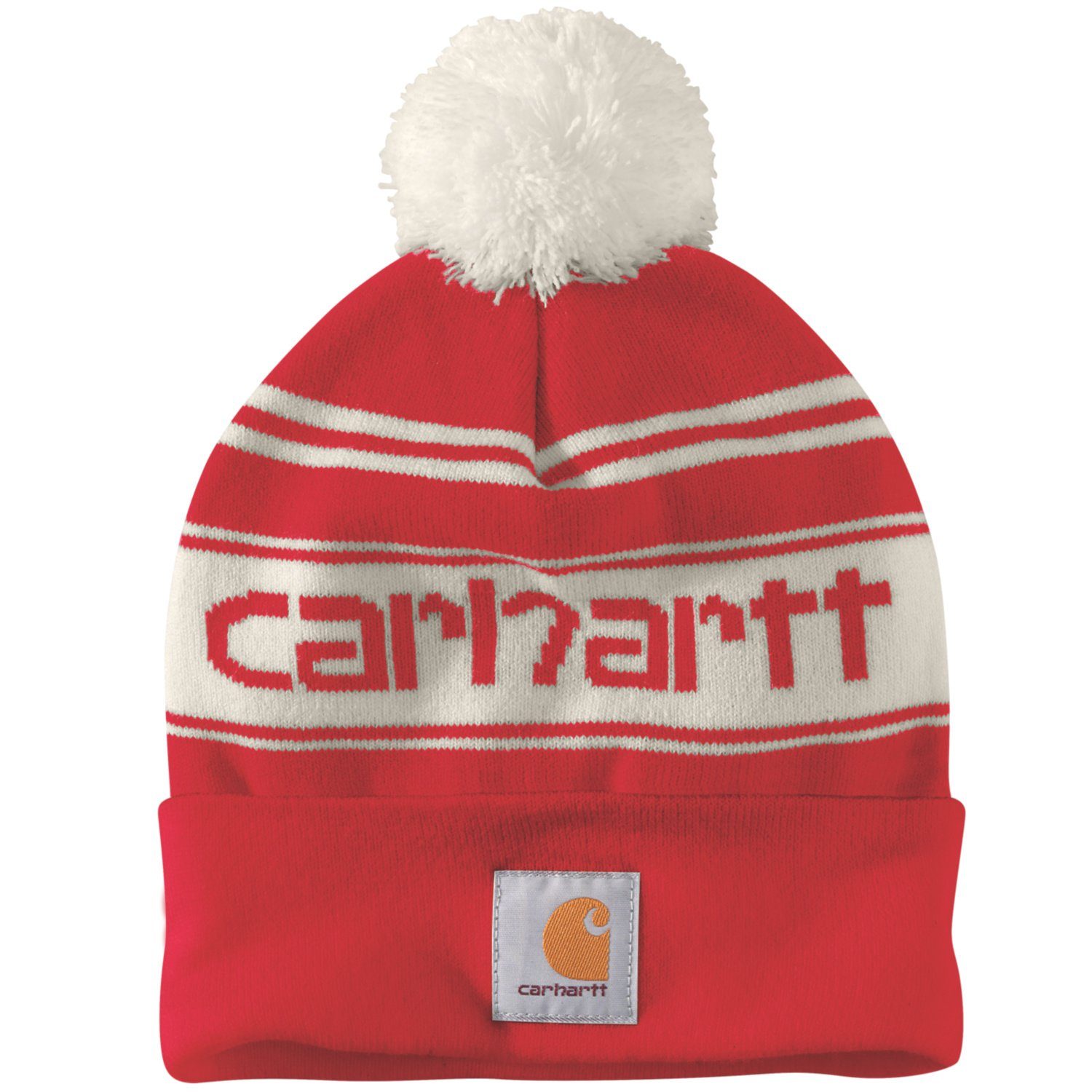 Carhartt Beanie Carhartt Unisex Bommelmütze Knit Cuffed Logo red winter white