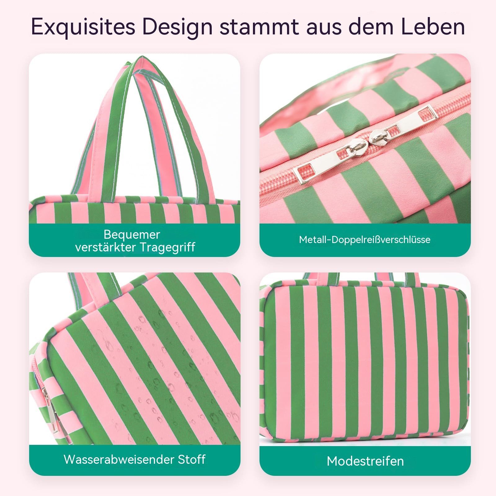 Zyronn Kulturbeutel Reise Kulturtasche Damen, Wasserabweisende Kulturbeutel mit Nassfach, Stilvolle, gestreifte Kosmetiktasche mit Haken
