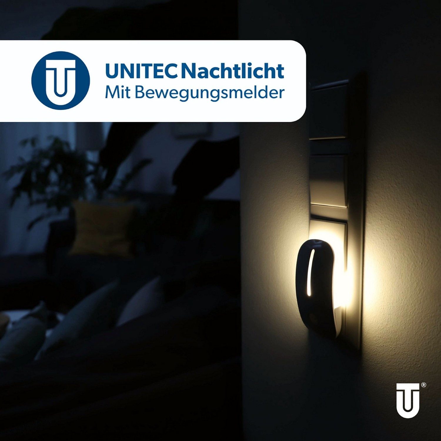 UNITEC LED Nachtlicht LED Nachtlicht Licht Steckdose Stecker Sensor, LED Leuchte Lampe mit Bewegungsmelder + Dämmerungssensor Nachtlampe