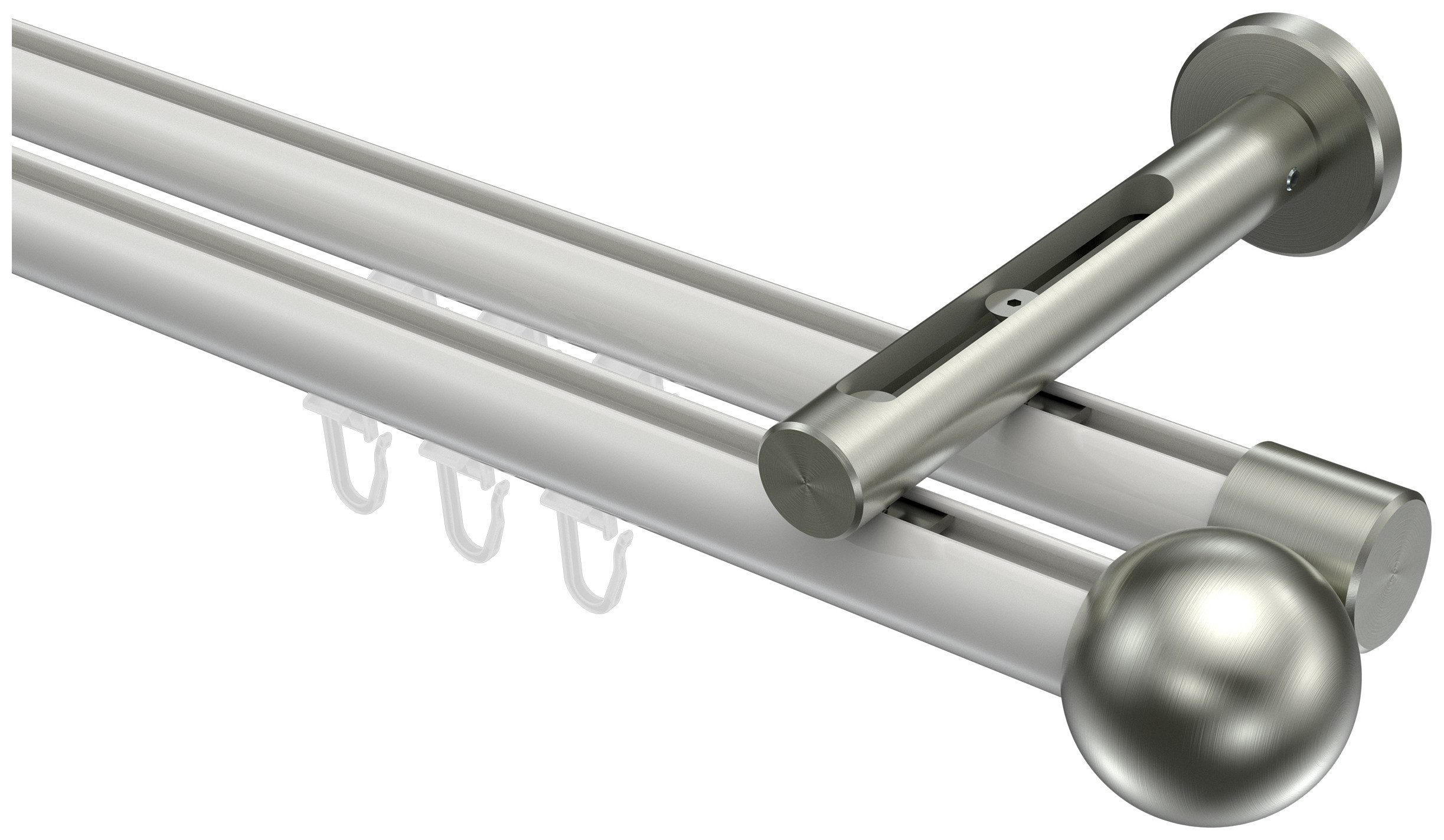 INTERDECO Innenlaufschiene Siteno Luino, Ø 20 mm, 2-läufig, Fixmaß, kürzbar, Wandmontage, Aluminium, Weiß / Edelstahl-Optik / Bicolor
