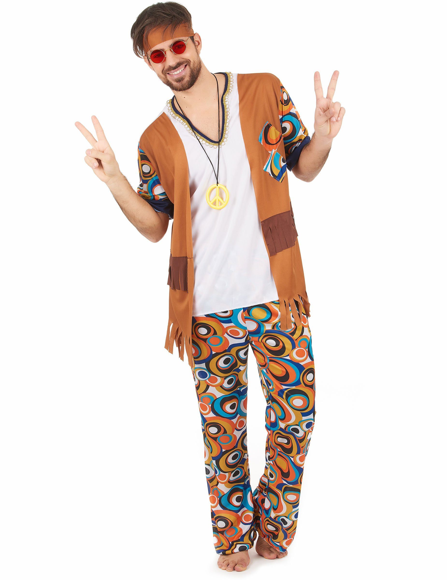 Hippie-Kostüm Lustiges Hippie Herrenkostüm bunt