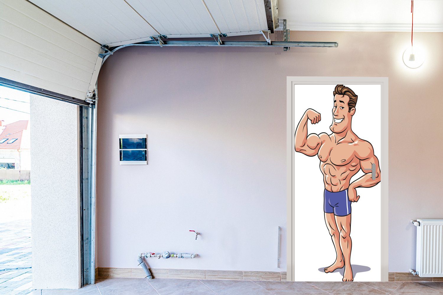 MuchoWow Türtapete Eine Illustration Fototapete für bedruckt, 75x205 Matt, eines Körper Bodybuilders, (1 Tür, St), Türaufkleber, cm der seinen zeigt