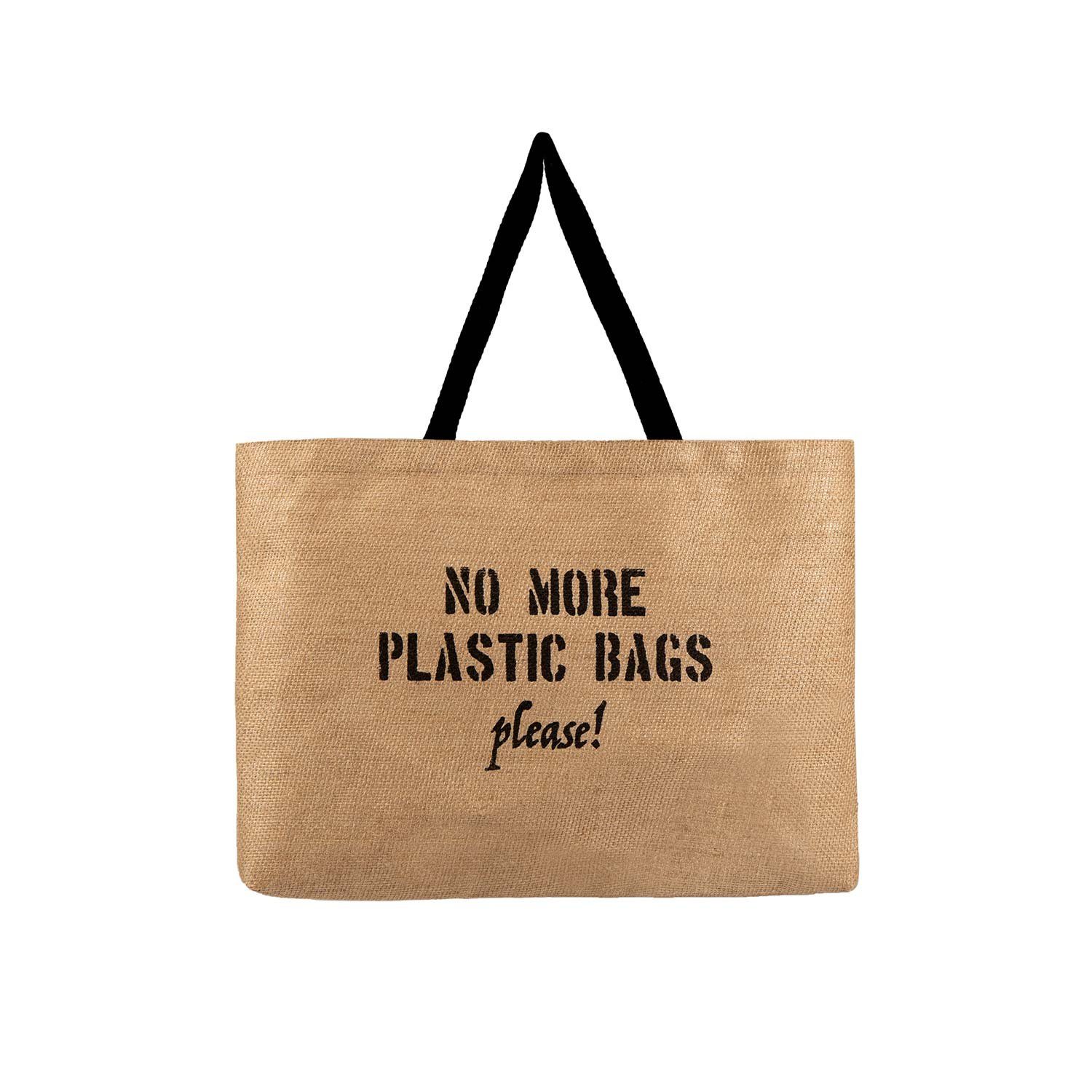 Ocean Home textile Einkaufsbeutel Jute Einkaufstasche „No more Plastic „, Nachhaltige Shopping Bag, 8 l, Schulterriemen