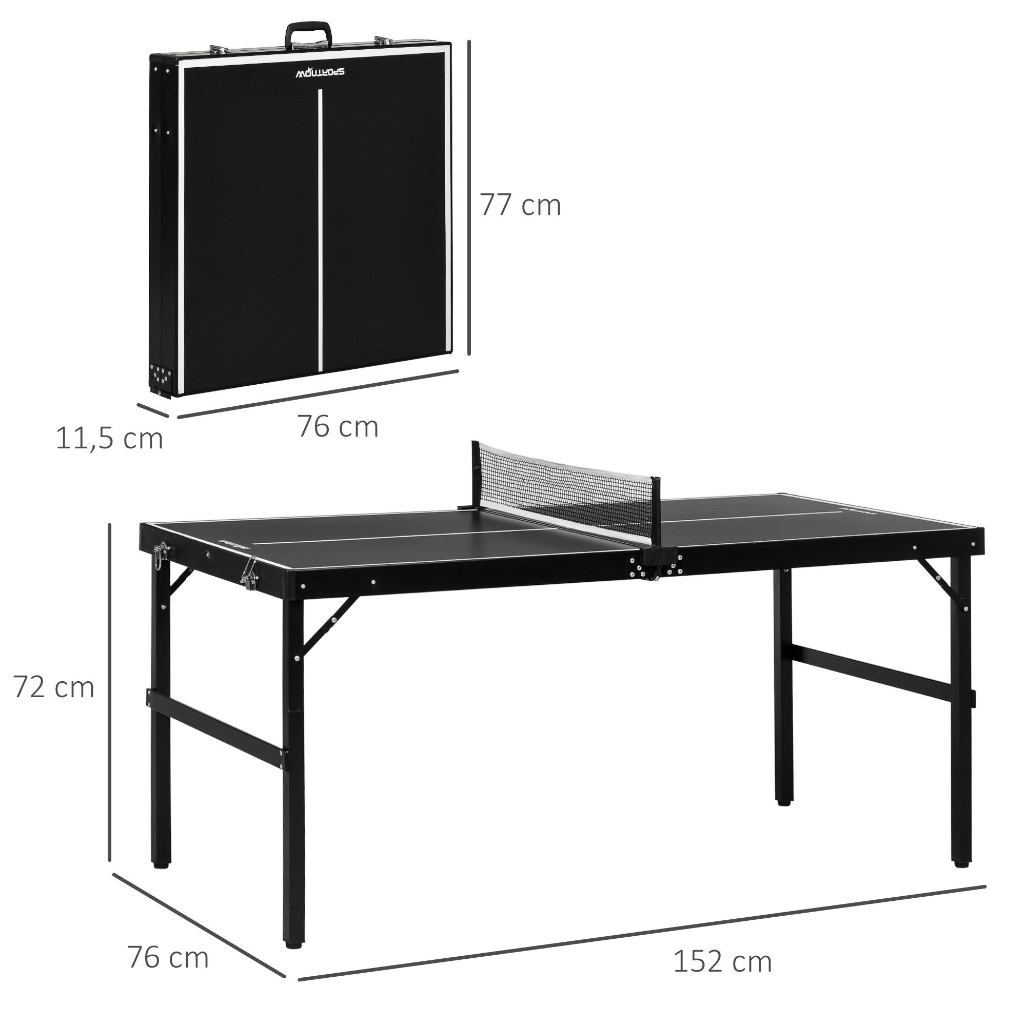 SPORTNOW Mini-Tischtennisplatte Freizeittisch für Zuhause (Tischtennis Set, 1-tlg., Tennistisch), Spiel für Zuhause Aluminium schwarz