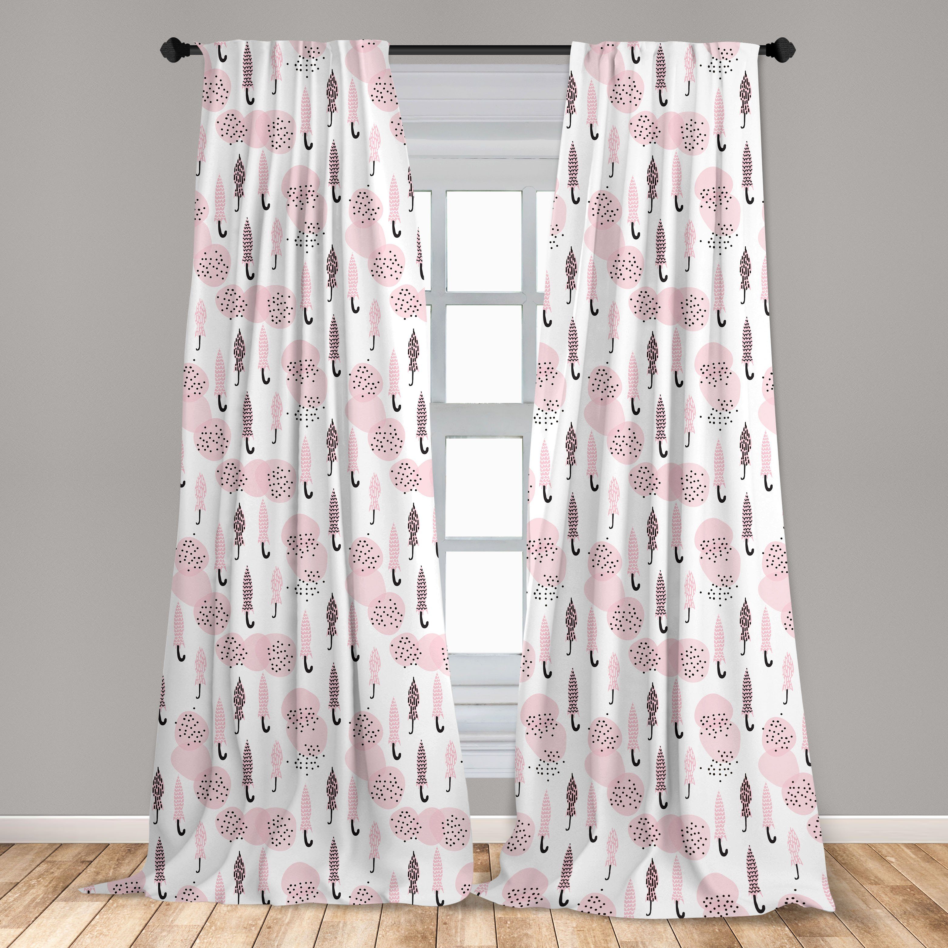 Gardine Vorhang für Wohnzimmer Schlafzimmer Doodle Abakuhaus, abstrakter Microfaser, Regenschirm Dekor, Stil Rosa