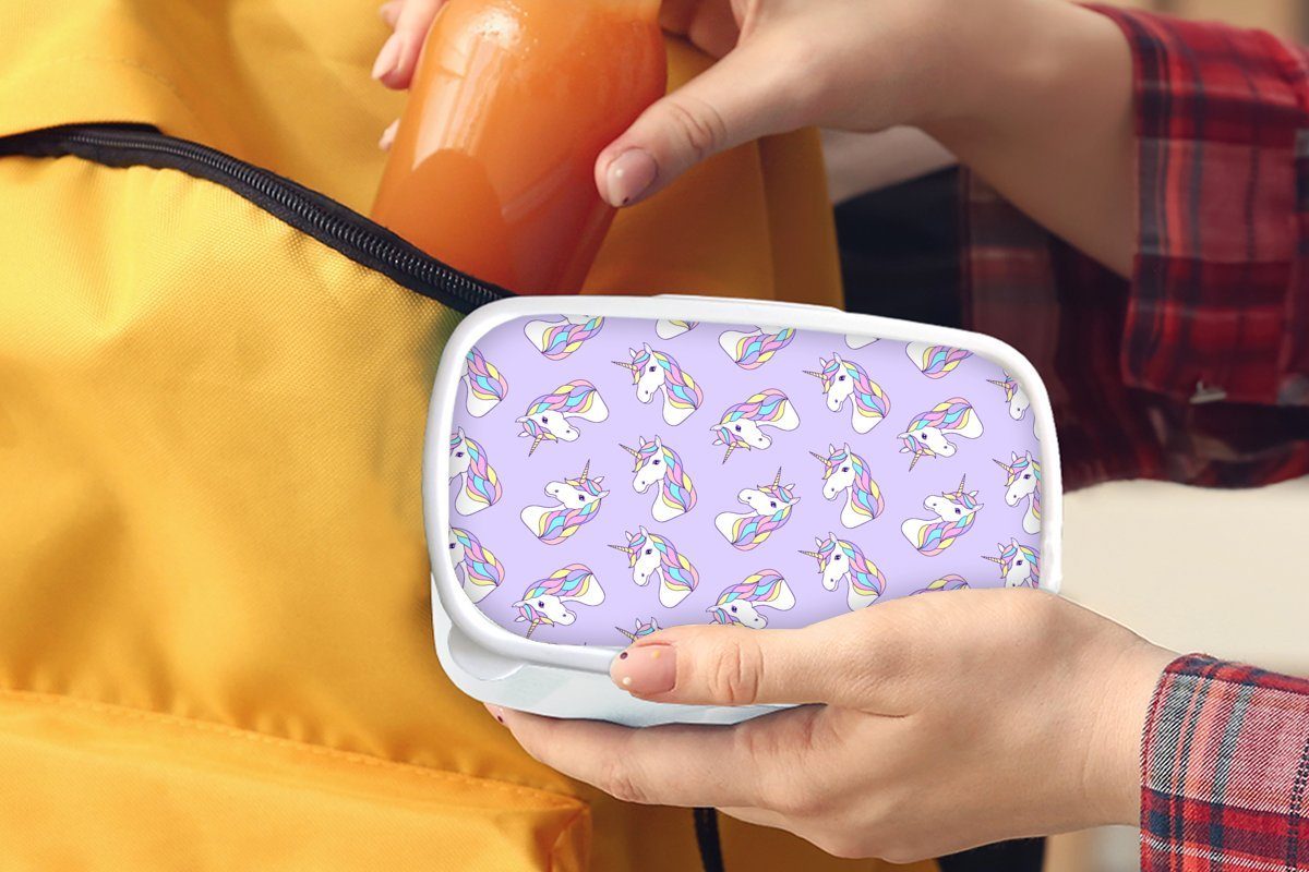 MuchoWow Lunchbox Einhorn - Pastell (2-tlg), und Brotbox Kunststoff, für für Erwachsene, Kinder Muster, Jungs Brotdose, - und weiß Mädchen