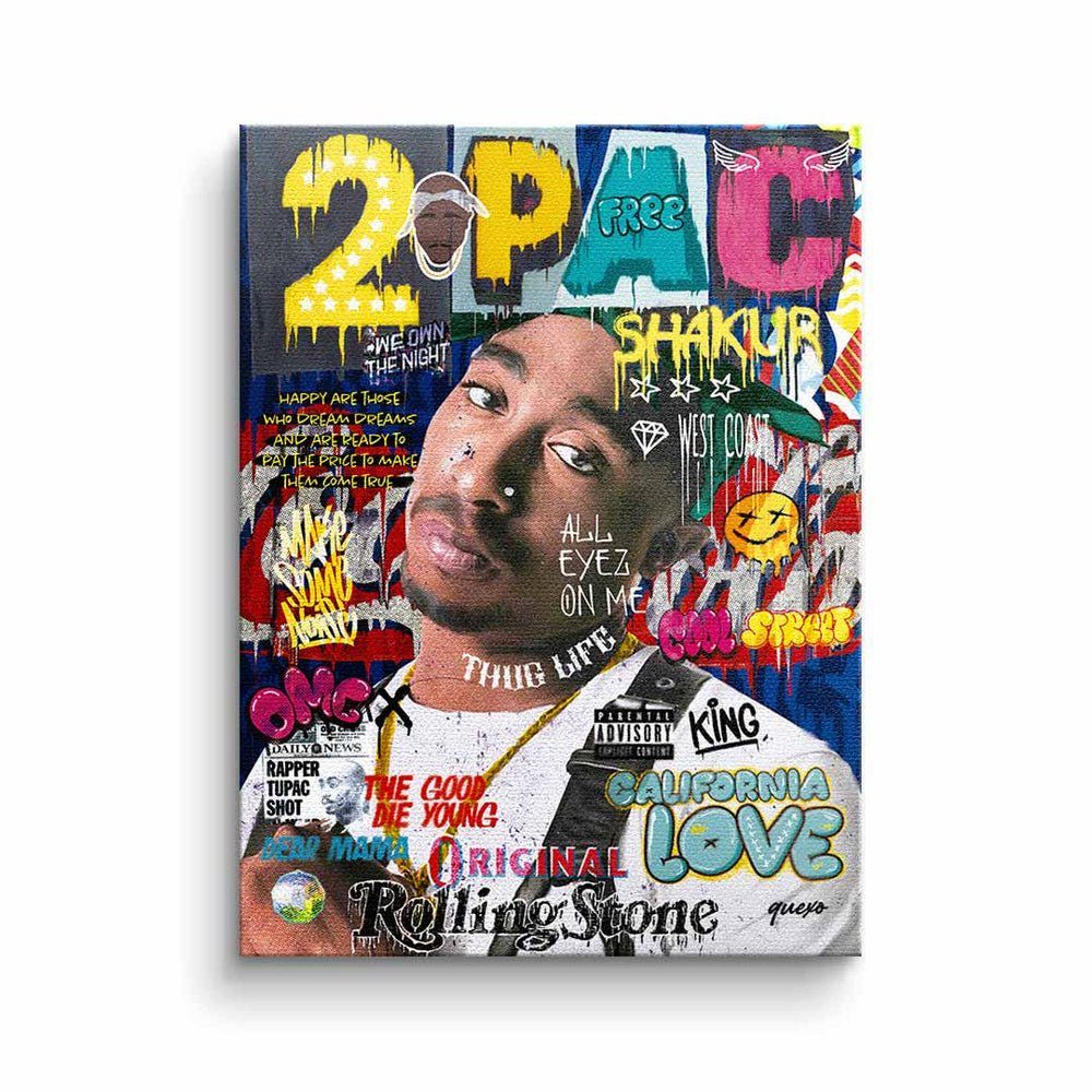 USA 2Pac Leinwandbild, Rapper Tupac music Pop schwarzer premium Ra Shakur Leinwandbild DOTCOMCANVAS® Rahmen Art mit