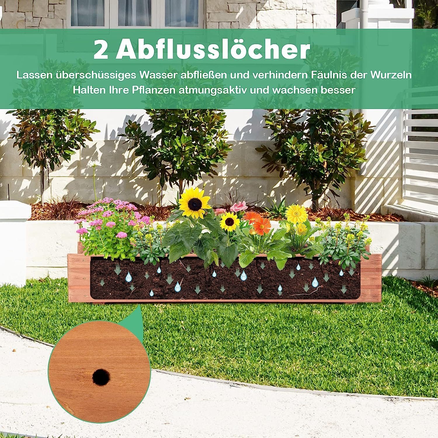 KOMFOTTEU Blumenkasten Pflanzkasten, mit 2 Entwässerungslöchern, 91,5 x 18  x 16cm | Blumenkästen