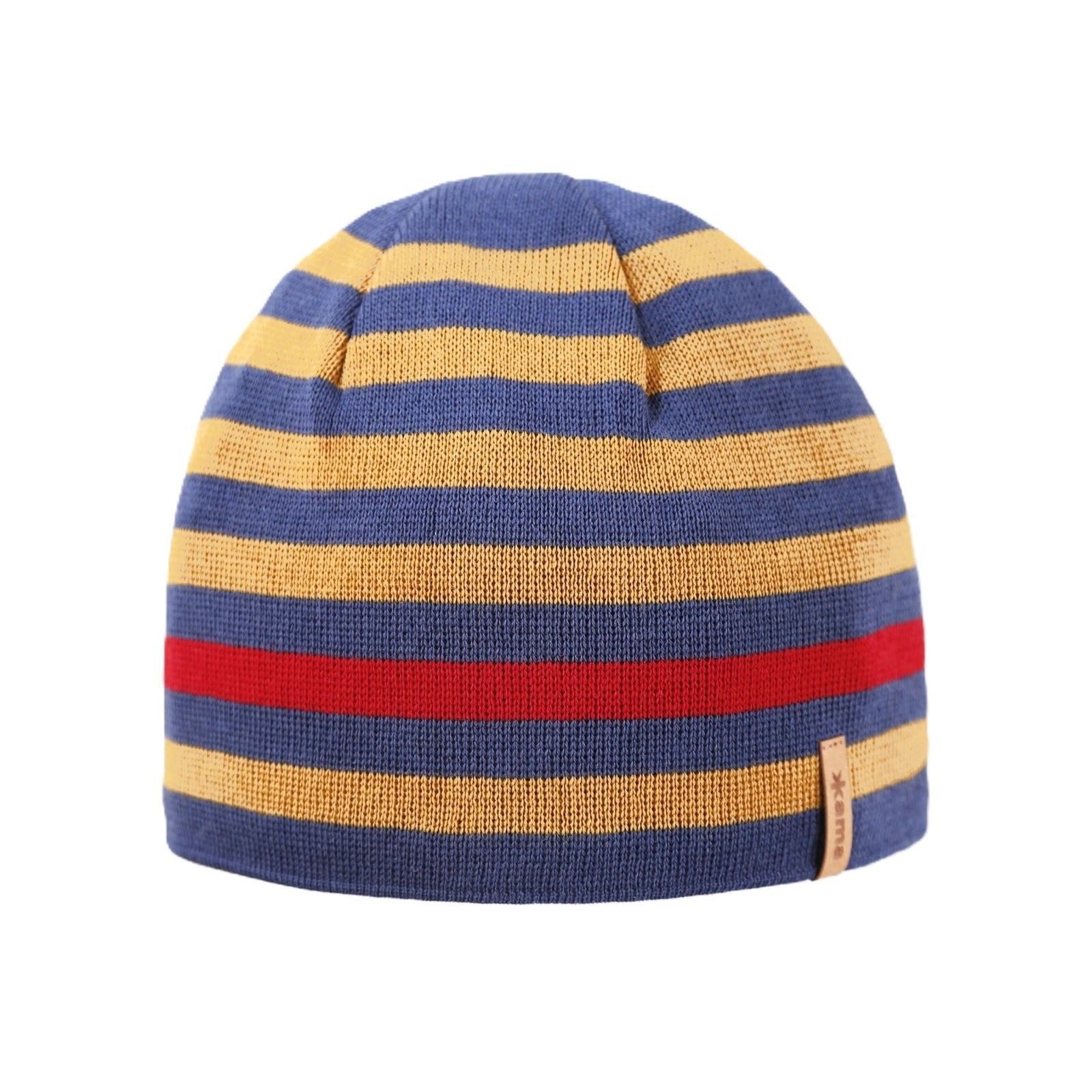 Strickmütze (Beanie) A162 Merino - blau/rot/gelb - 1 Stück