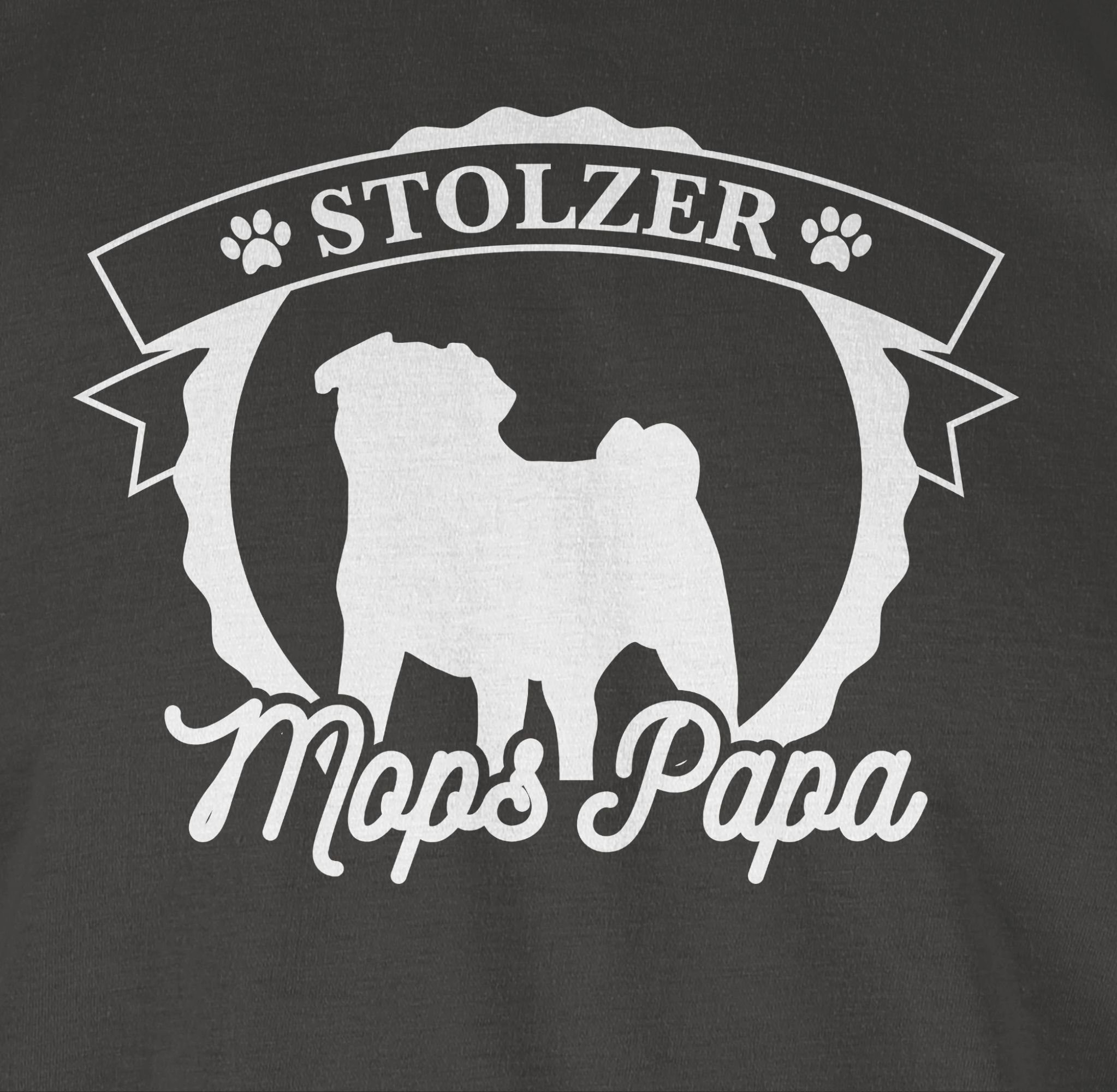 Papa Dunkelgrau Stolzer T-Shirt Shirtracer für 3 Mops Geschenk Hundebesitzer