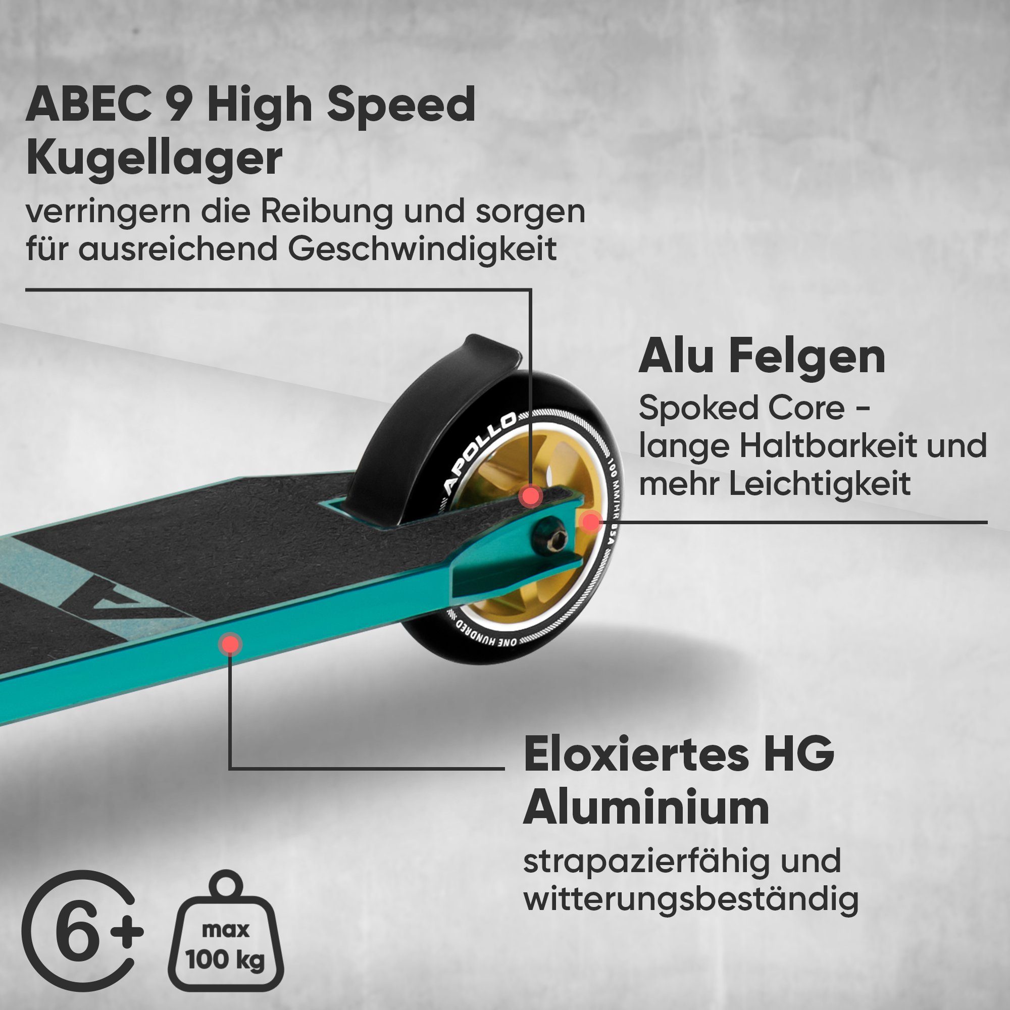 Apollo Stuntscooter Star Pro - Trick Scooter für Kinder und Teenies, Profi Stuntscooter mit ABEC9 Kugellagern und 100mm Alu Core Wheels – Bild 5 von 5