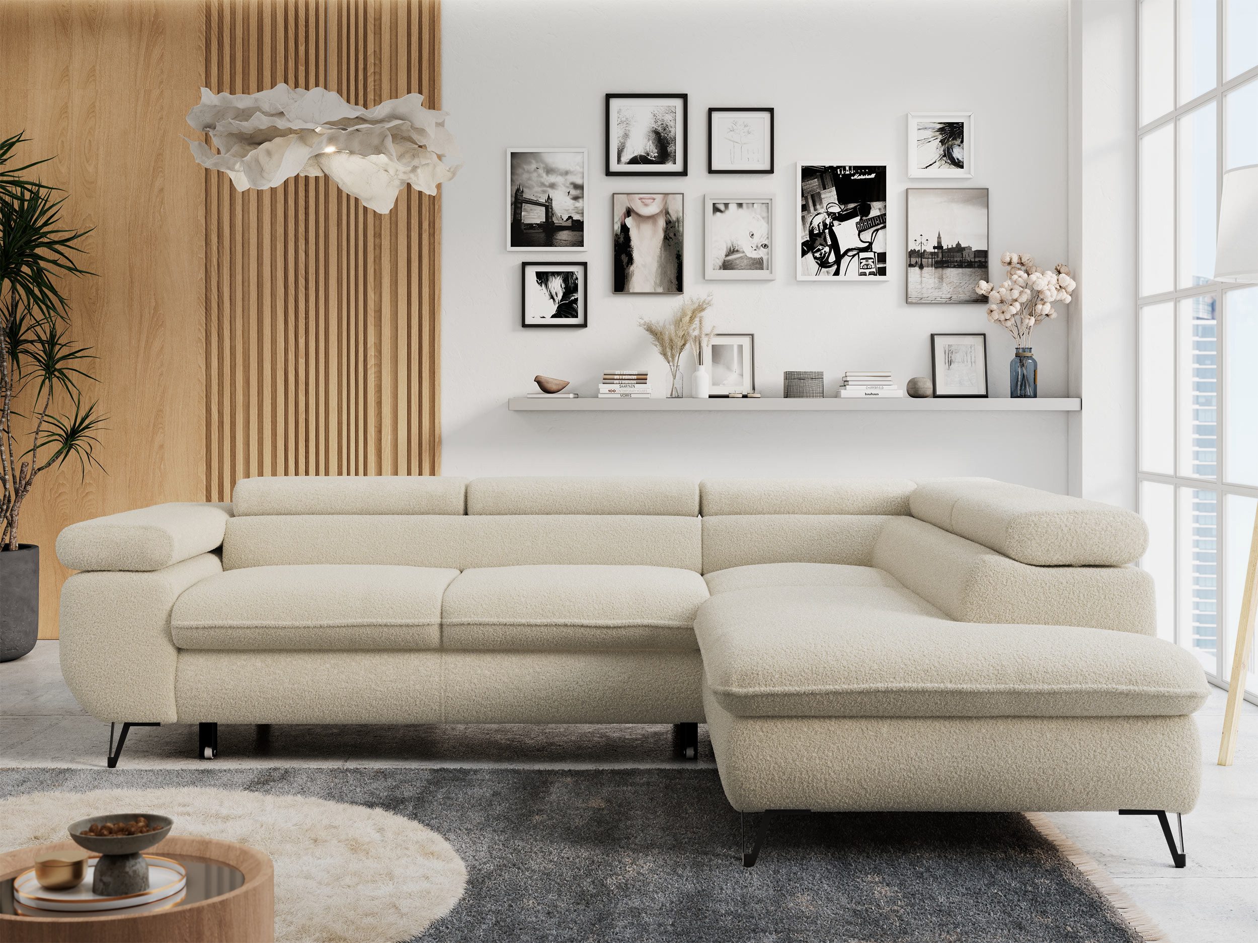 MKS MÖBEL Ecksofa PETER L, Set, Ecksofa L-form, HR35-Schaum, Wellenfederkern, Bettfunktion, Einstellbare Kopfstützen, Bettkasten