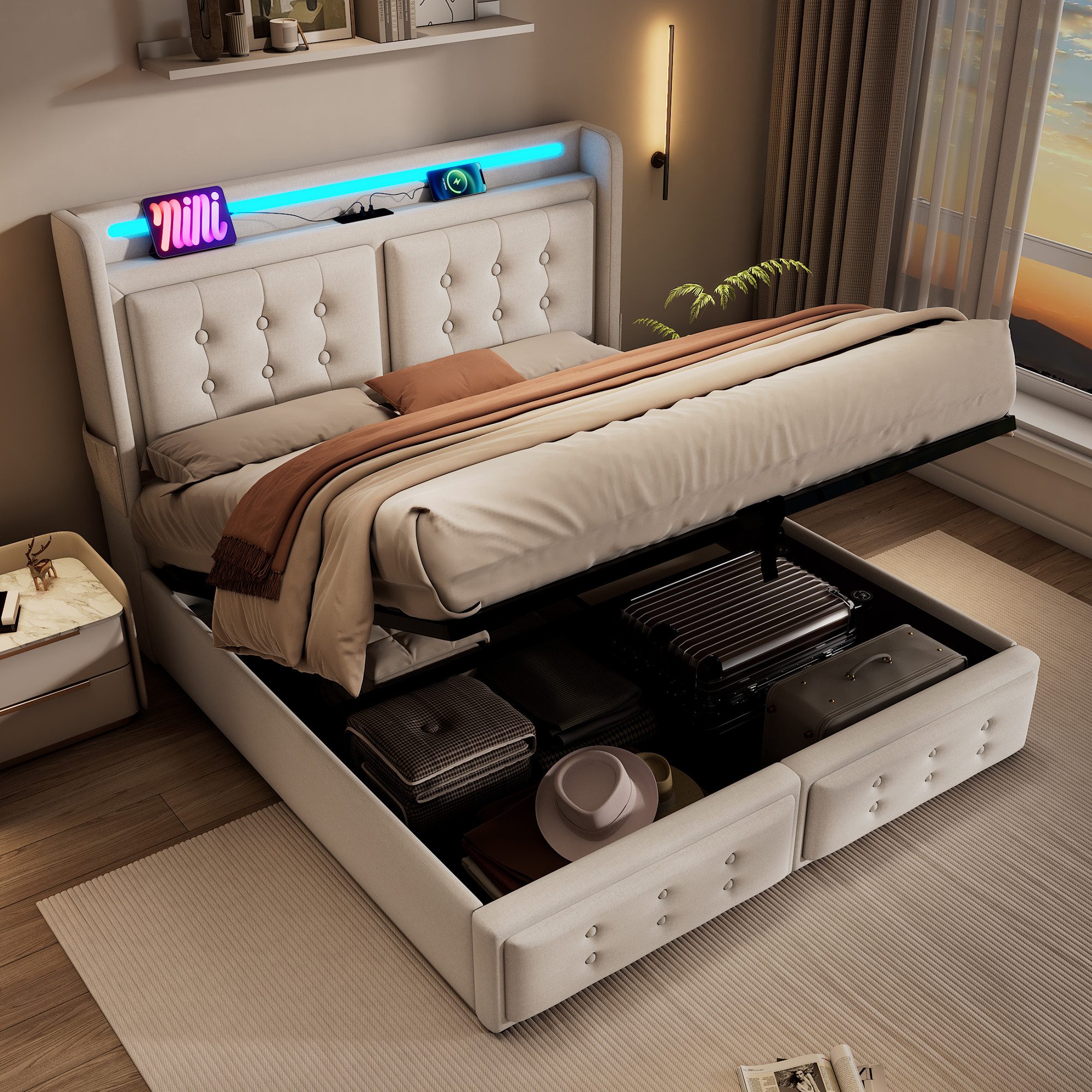 TavilaEcon Boxspringbett Doppelbett mit Led-Kopfteil und günstig online kaufen