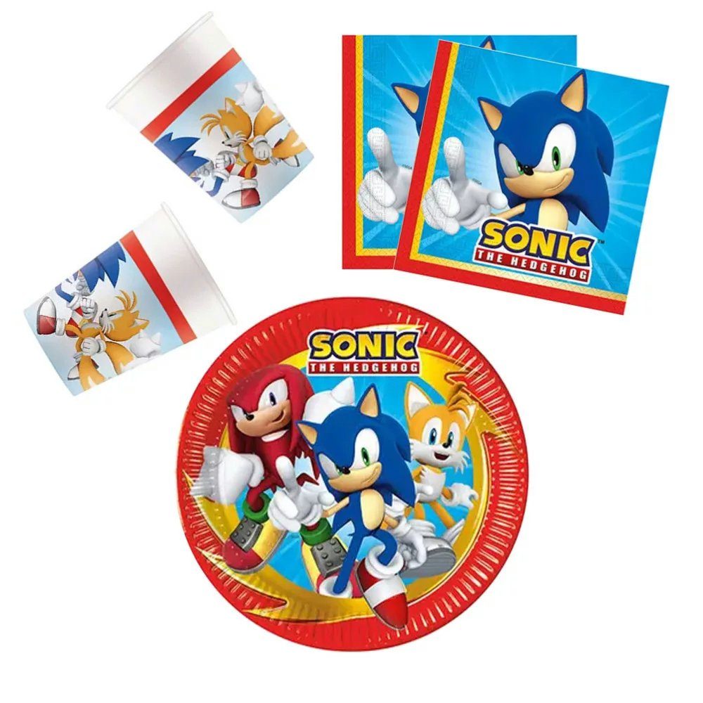 Sonic The Hedgehog Einweggeschirr-Set Sonic Geburtstag Deko Set 36tlg.Geschirr Partyset (36-tlg), 8 Personen, pappa kunststoff