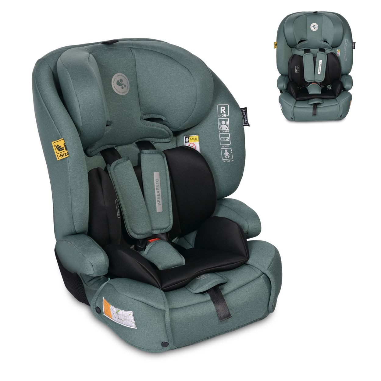 Lorelli Autokindersitz Kindersitz i-Size Benevento, ab: 1.25, bis: 12, (76-150 cm) Isofix, Kopfstütze verstellbar