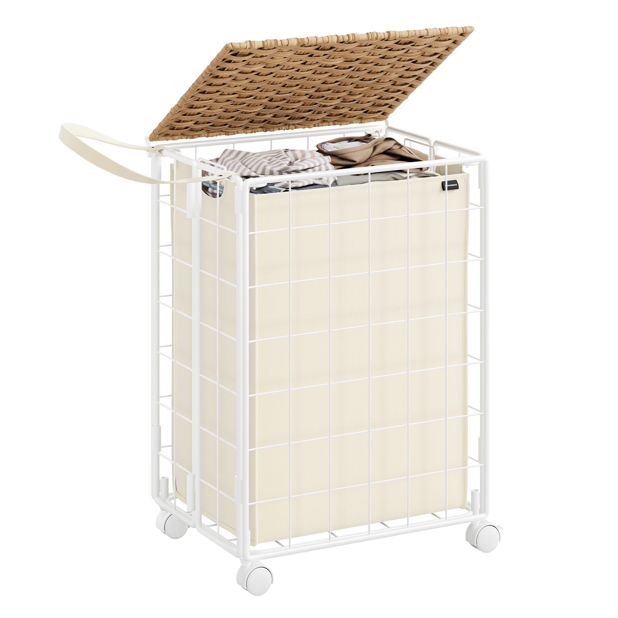 SONGMICS Wäschekorb, 90 / 110 / 130 L, mit Rollen und Deckel, Wäschesack herausnehmbar