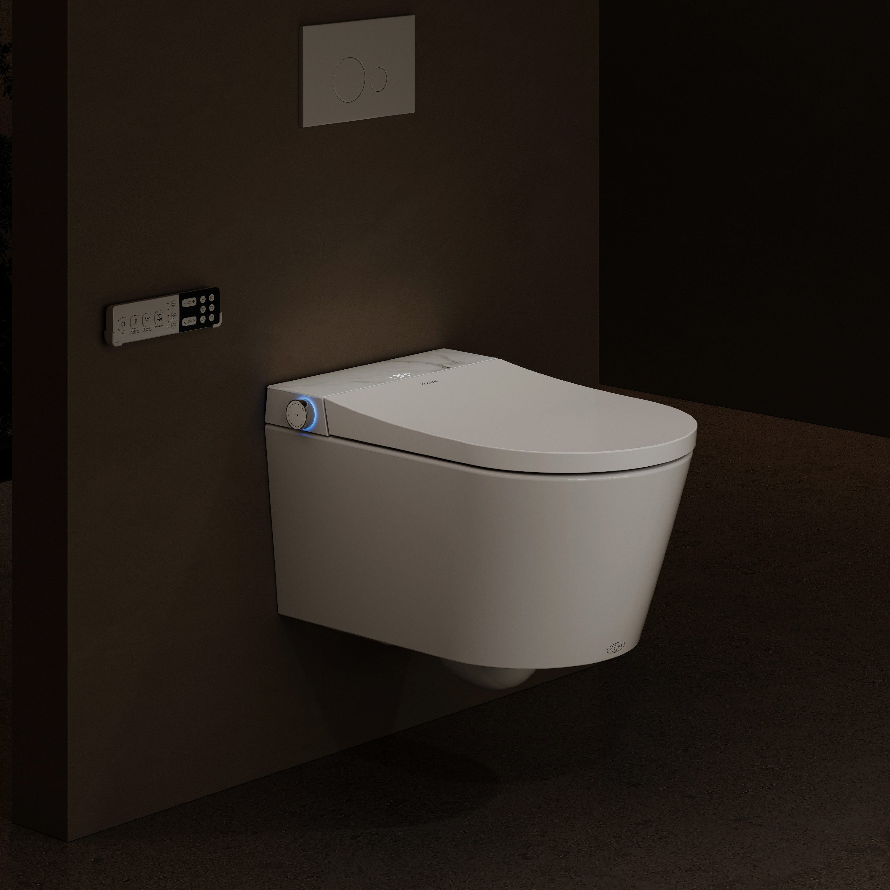HOROW Dusch-WC Intelligentes Hänge WC mit Bidet Funktion und Sitzheizung Pro, Wandmontage, Abgang waagerecht, Japanische spülrandlos WC mit Warmwasser, Beheizter Sitz, Instellbarem Wasserdruck, Warme Lufttrocknung, Damenpflege