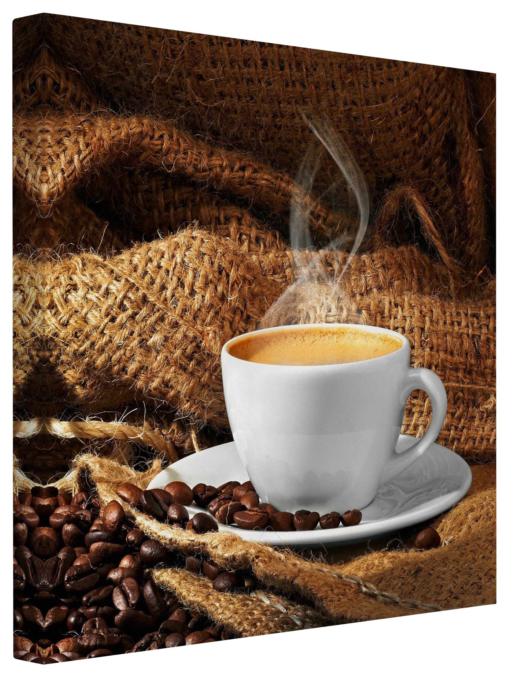 Bilderdepot24 Leinwandbild Küchenbild Modern Kaffee Morgen braun Leinwanddruck Groß XXL, Küche Esszimmer Wandbild Kunstdruck Wanddeko Druck Bild auf Leinwand