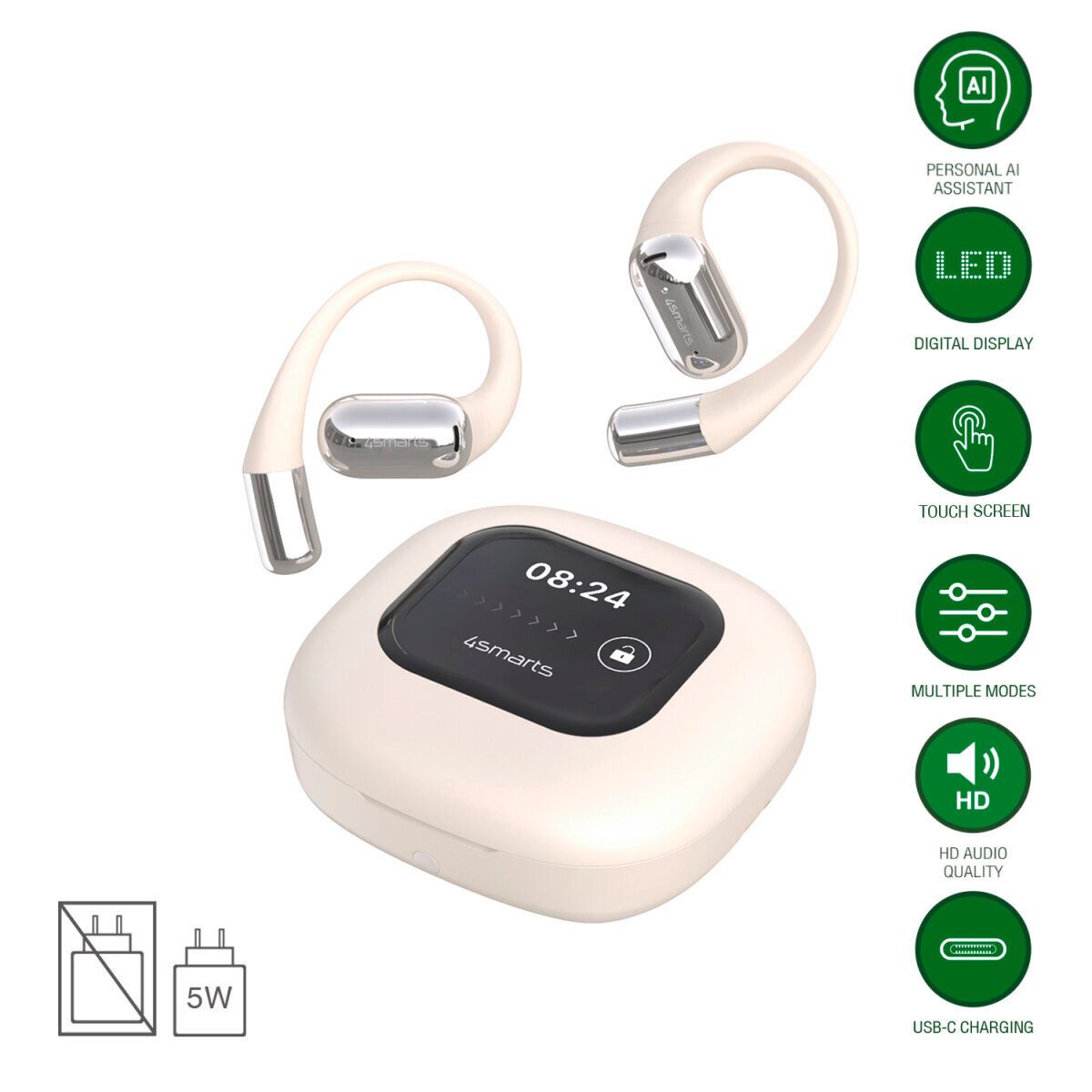 4smarts SkyBuds AI Screen Bluetooth-Kopfhörer (KI-Assistent, Bluetooth)