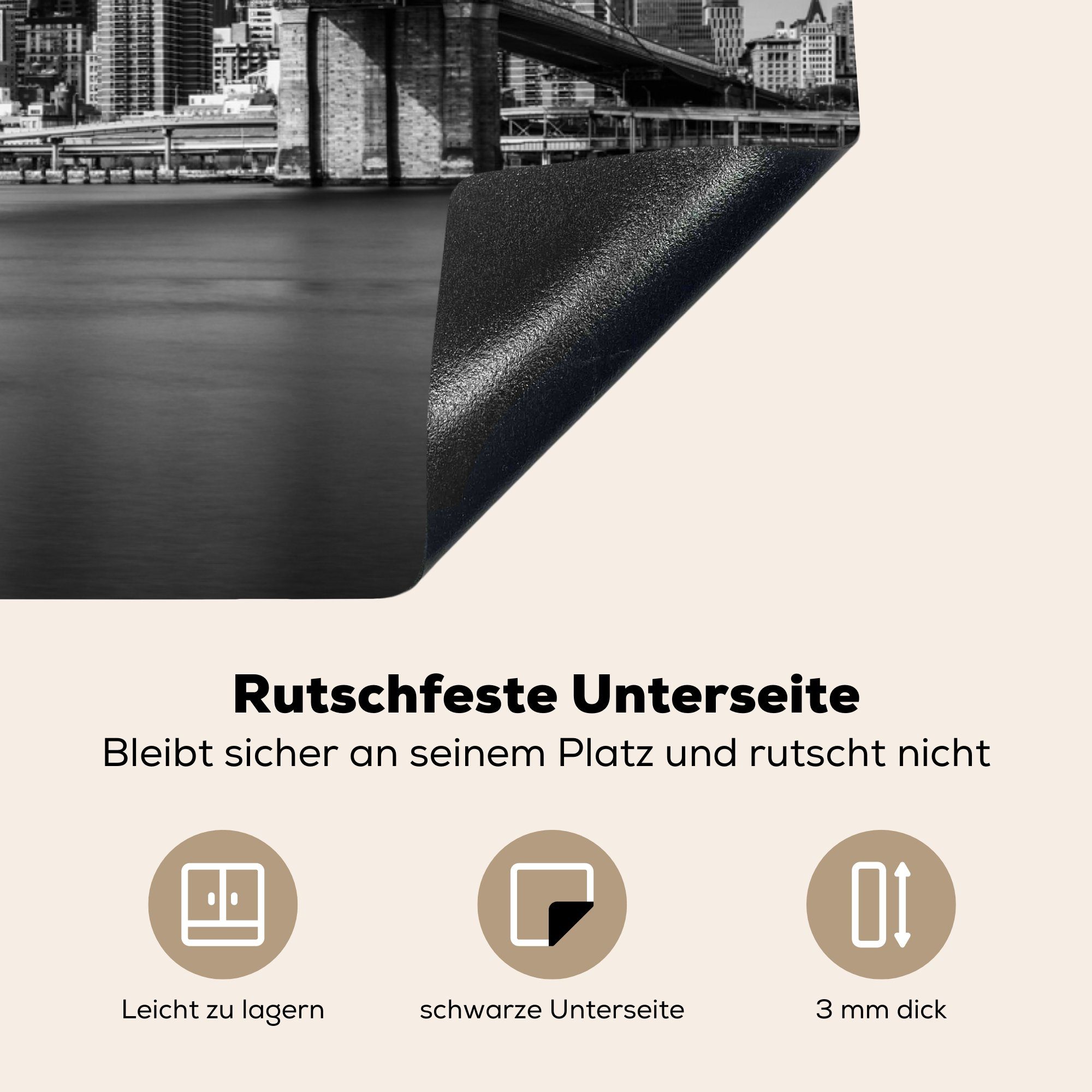 Vinyl, Bridge York cm, und weiß, Architektur Herdblende-/Abdeckplatte küche, Schutz Schwarz - für New Wasser Brooklyn (1 MuchoWow 81x52 tlg), Induktionskochfeld Ceranfeldabdeckung - - die -